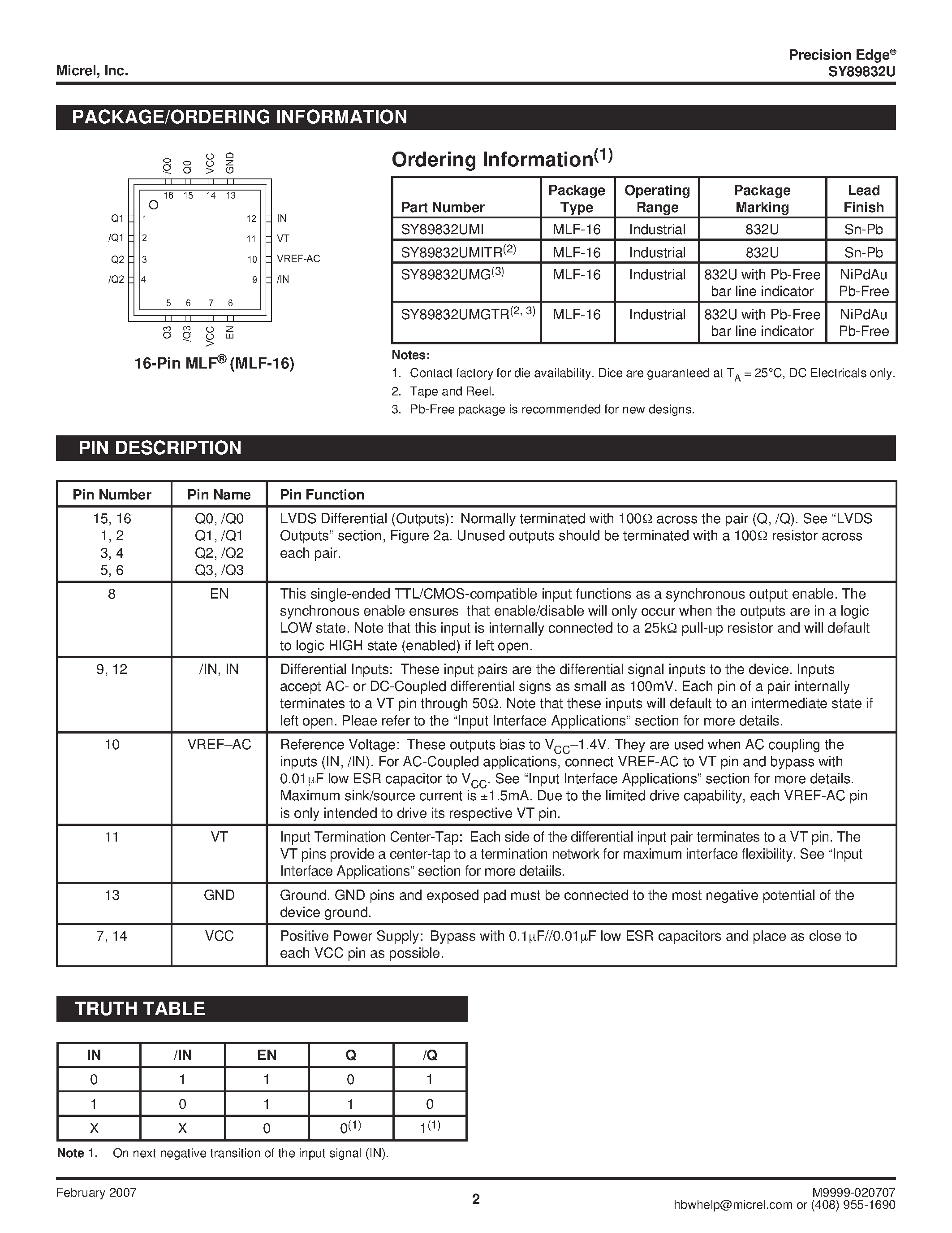 Даташит на микросхему SY89832U страница 2 Даташит SY89832U - ULTRA-PRECISION 1:4 LVDS FANOUT BUFFER/TRANSLATOR страница 2