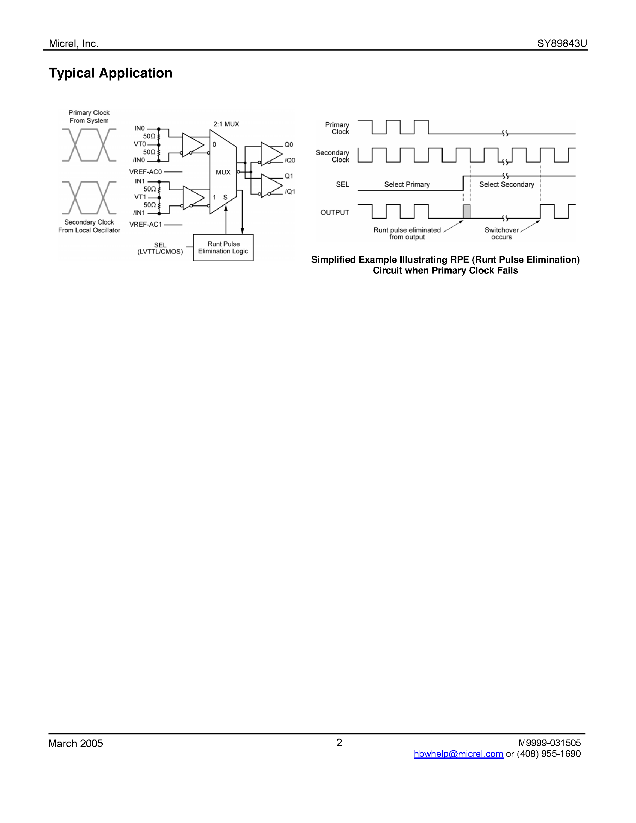 Datasheet SY89843U - Precision LVPECL Runt Pulse Eliminator 2:1 MUX page 2