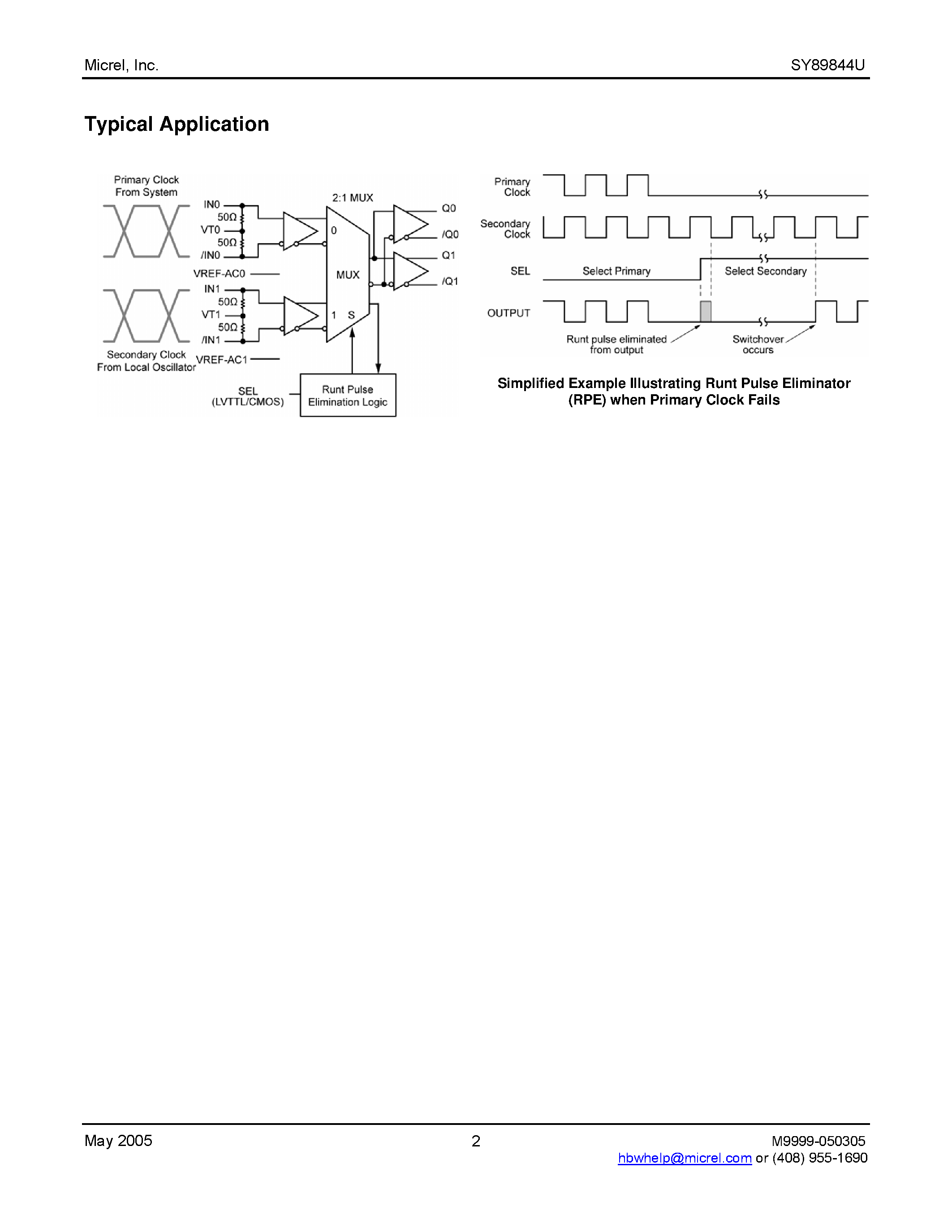 Datasheet SY89844U - Precision LVDS Runt Pulse Eliminator 2:1 MUX page 2