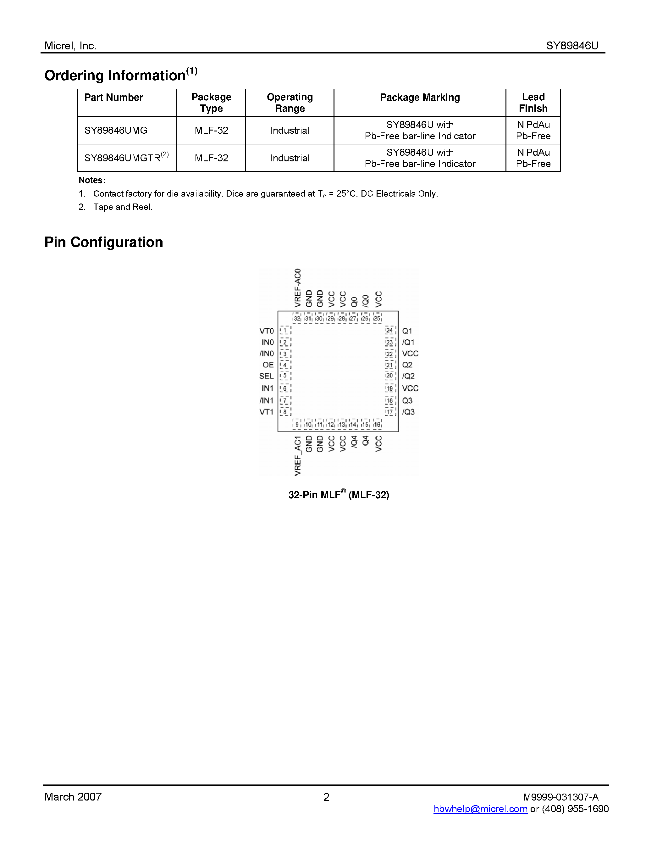 Datasheet SY89846U - LVPECL 1:5 Fanout page 2