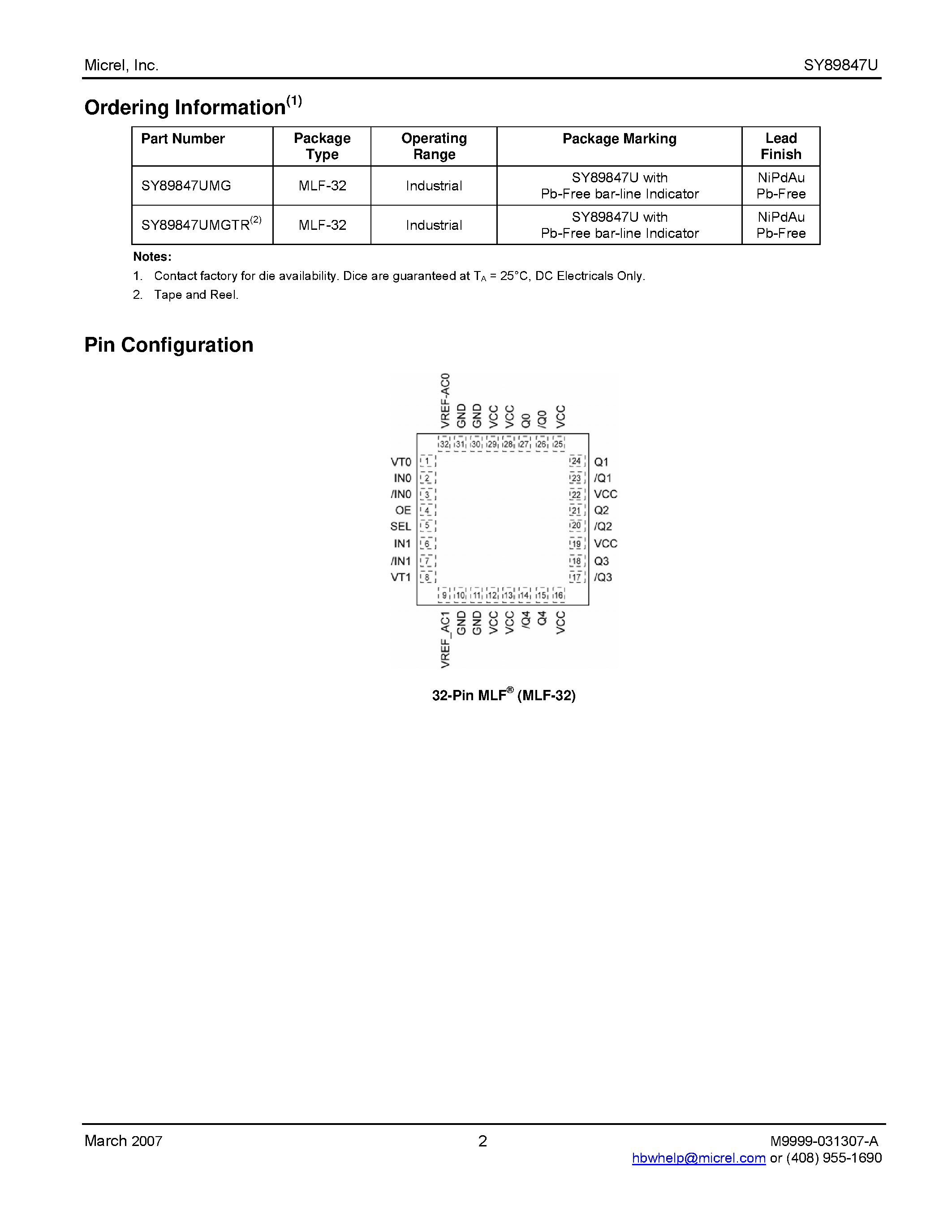 Datasheet SY89847U page 2 Datasheet SY89847U - LVDS 1:5 Fanout page 2