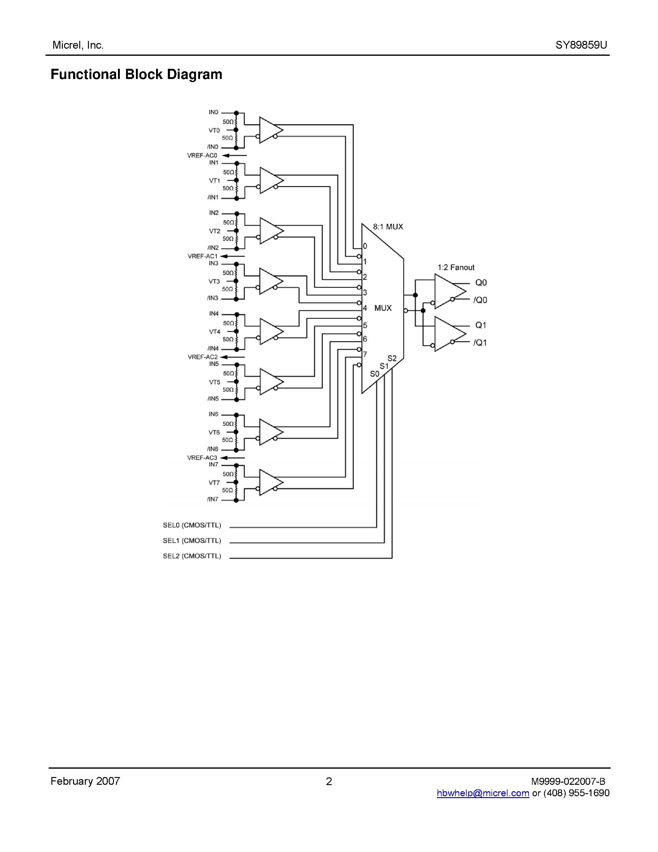Datasheet SY89859U - Precision Low-Power 8:1 MUX page 2