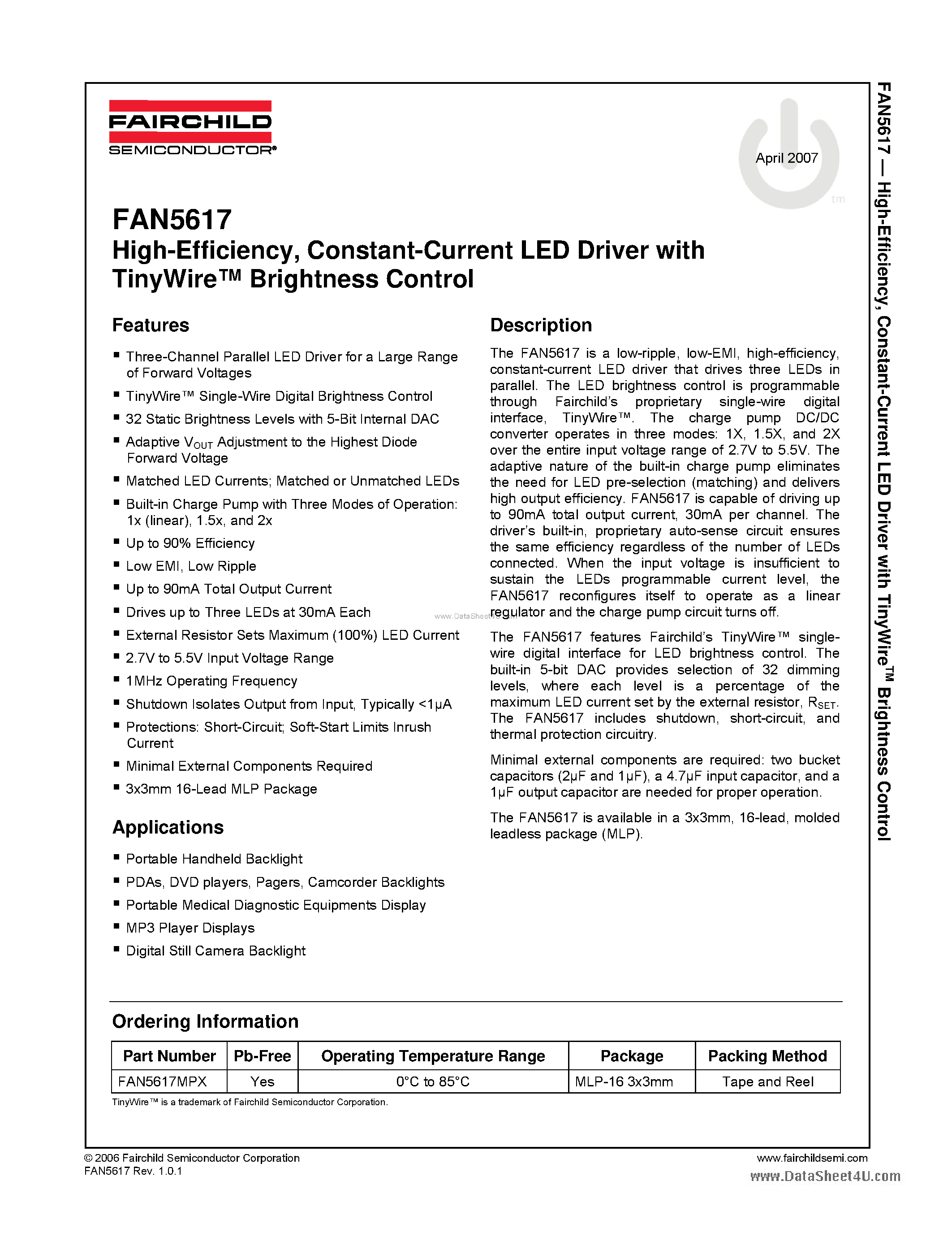 Даташит FAN5617 - High-Efficiency Constant-Current LED Driver страница 1