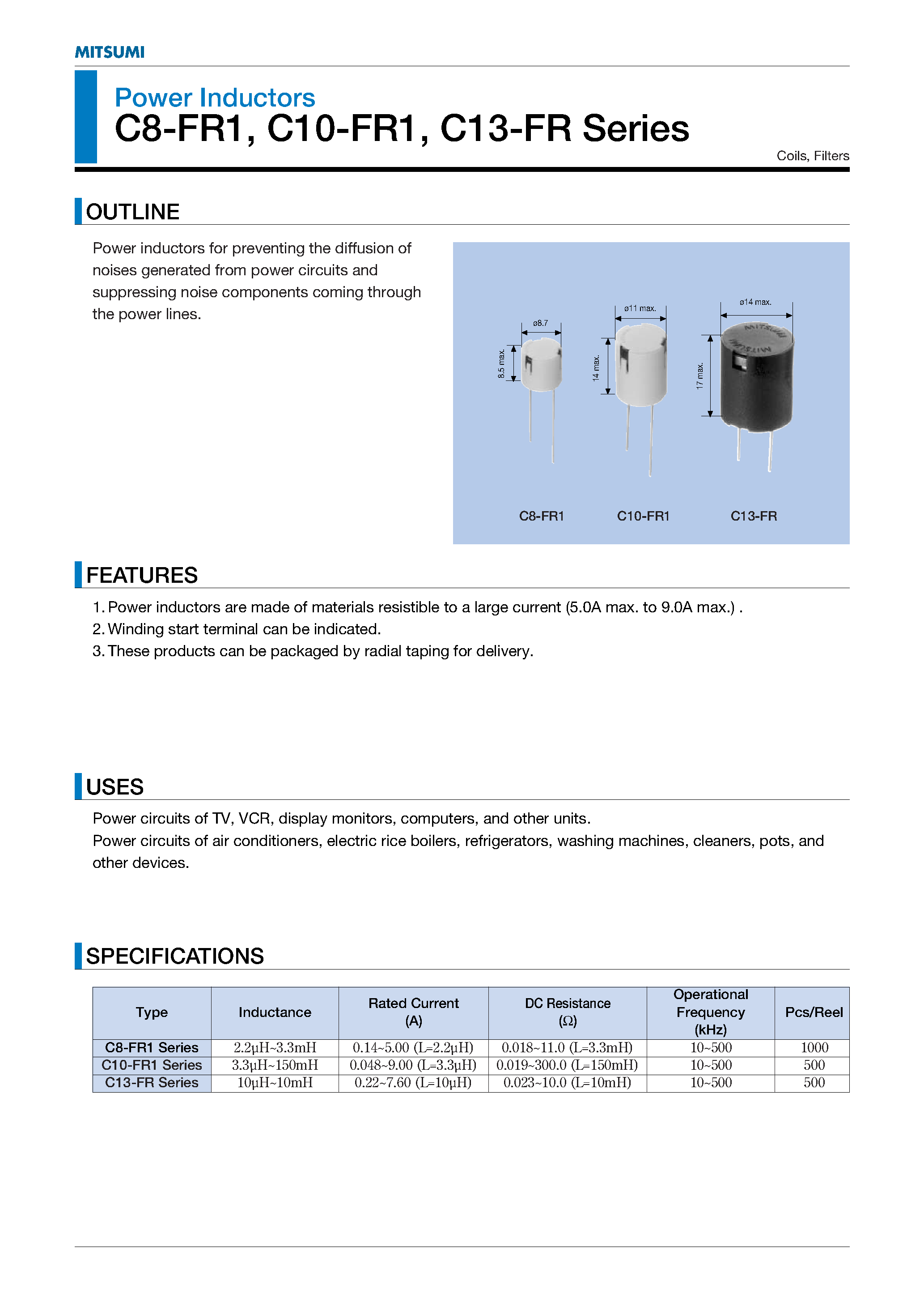 Datasheet C13-FR1 - Power Inductors page 1