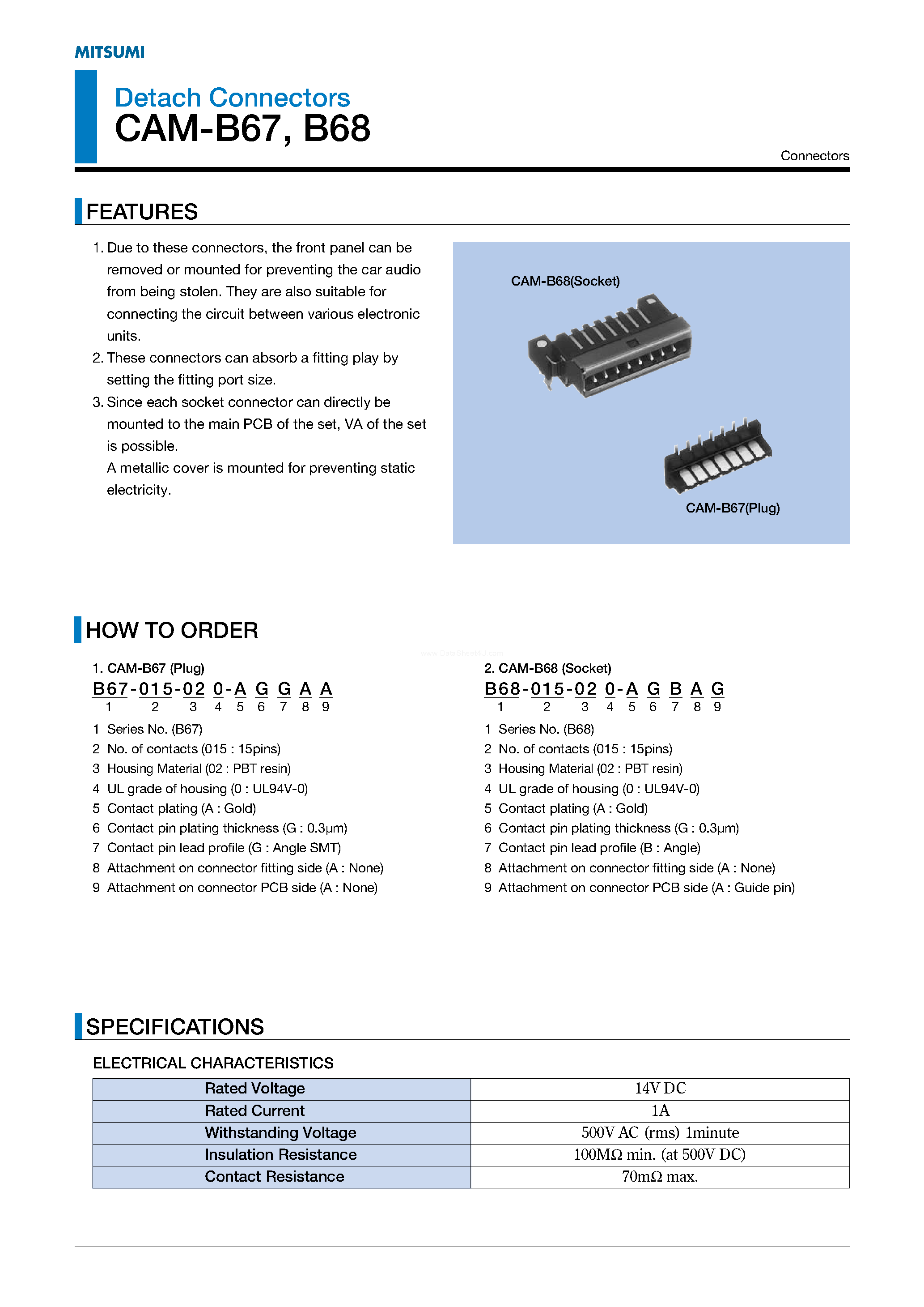 Даташит CAM-B67 - (CAM-B67/-B68) Detach Connectors страница 1