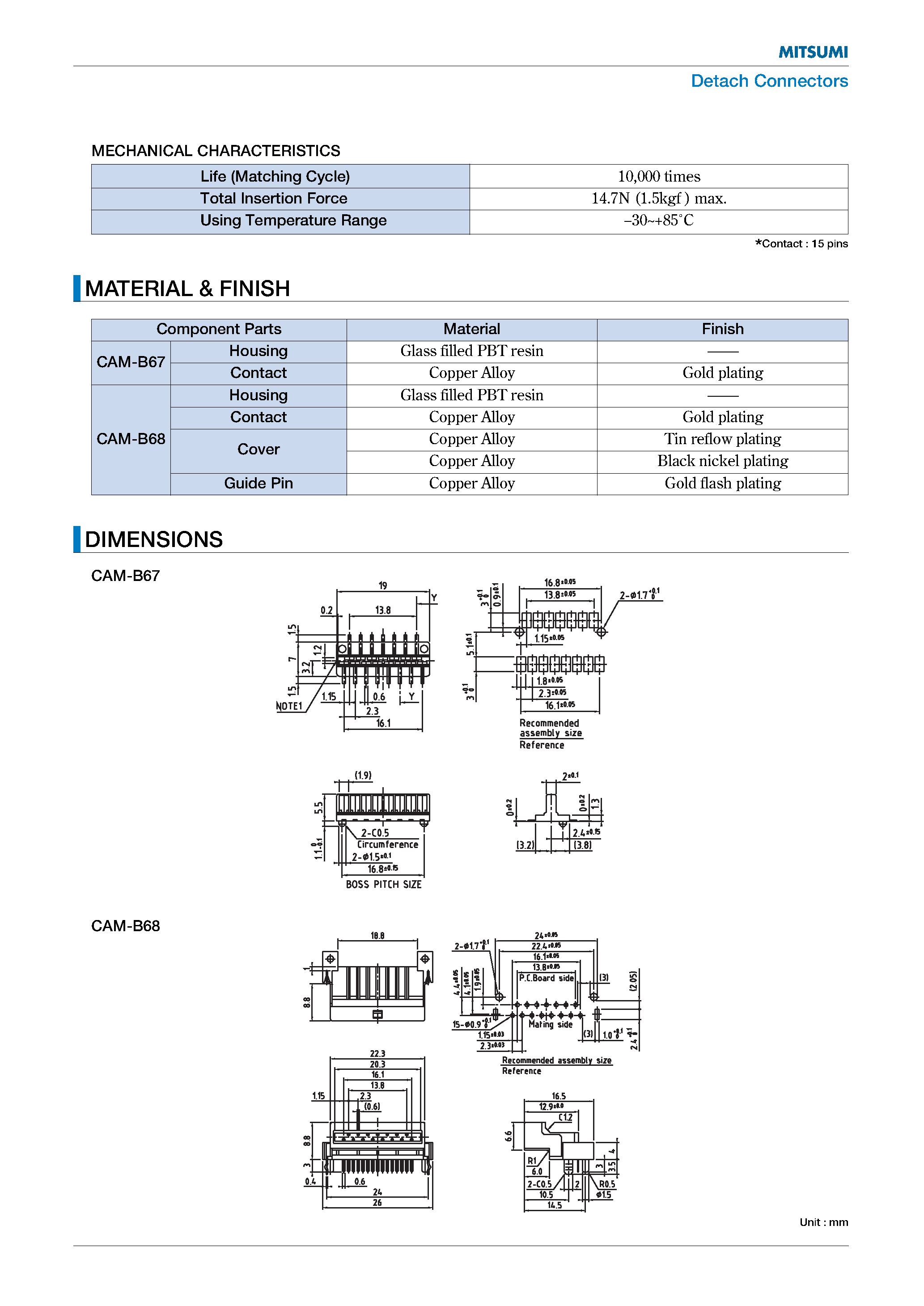 Даташит CAM-B67 - (CAM-B67/-B68) Detach Connectors страница 2