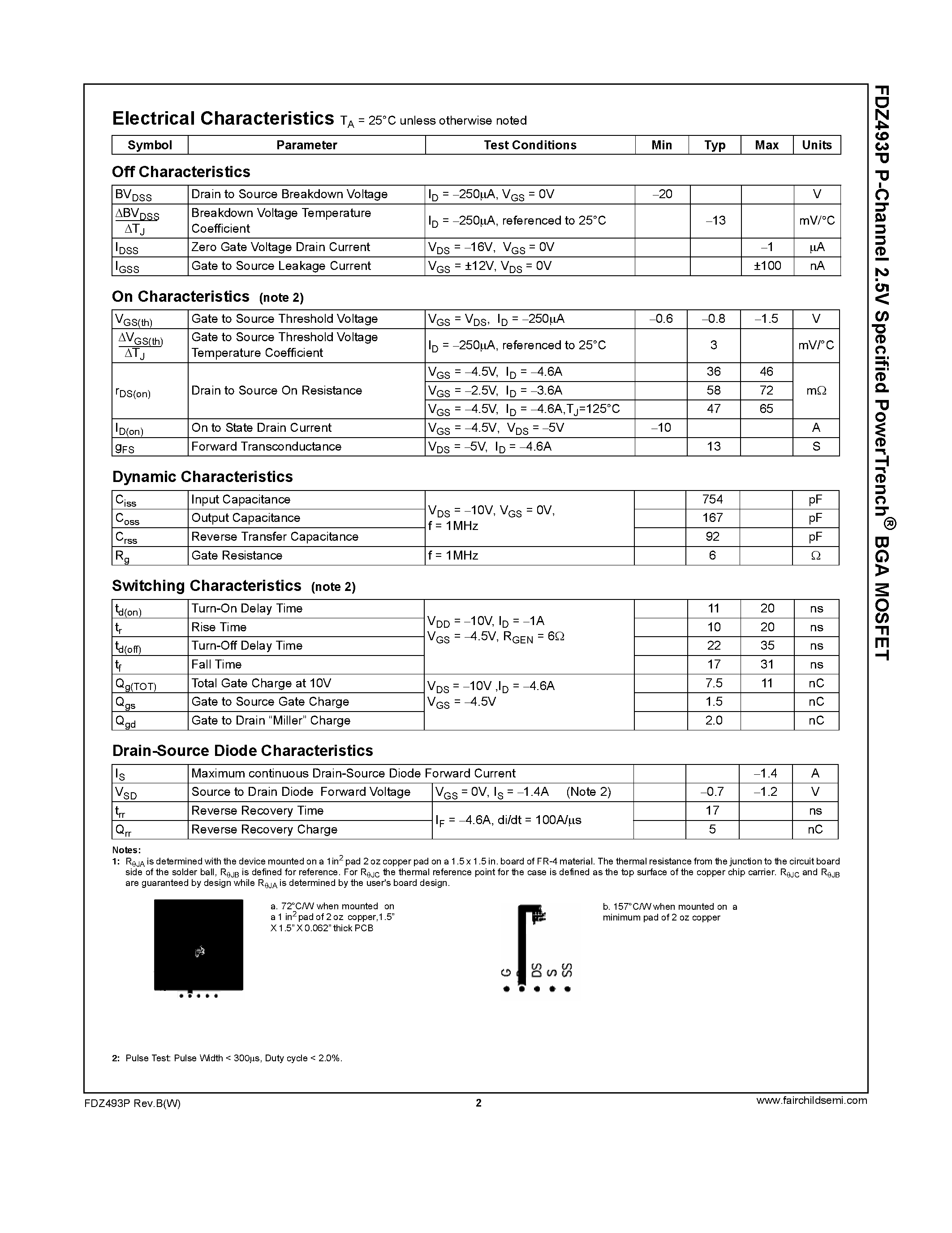 Datasheet FDZ493P - P-Channel 2.5V Specified PowerTrench BGA MOSFET page 2