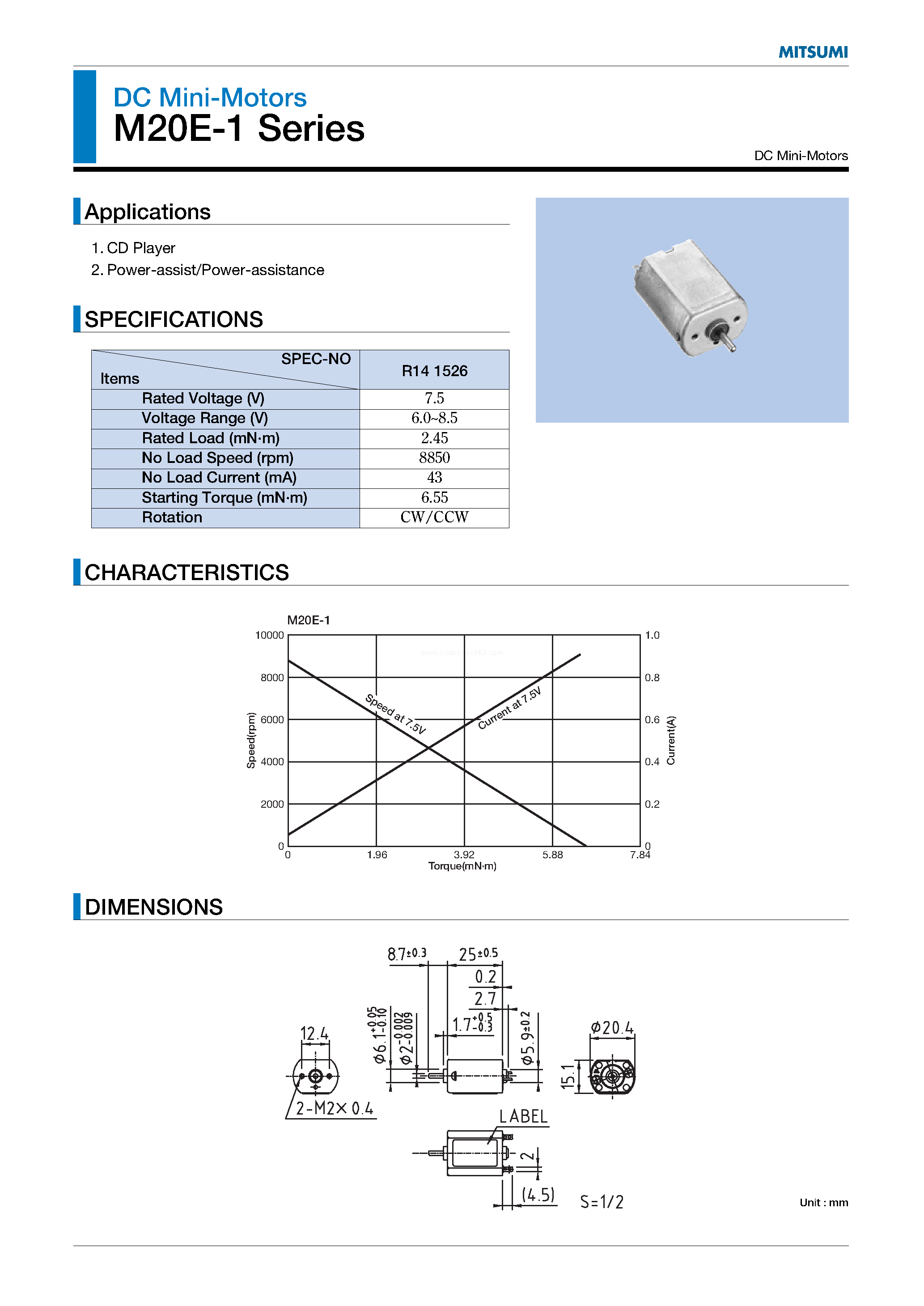 Datasheet M20E-1 - DC Mini-Motors page 1