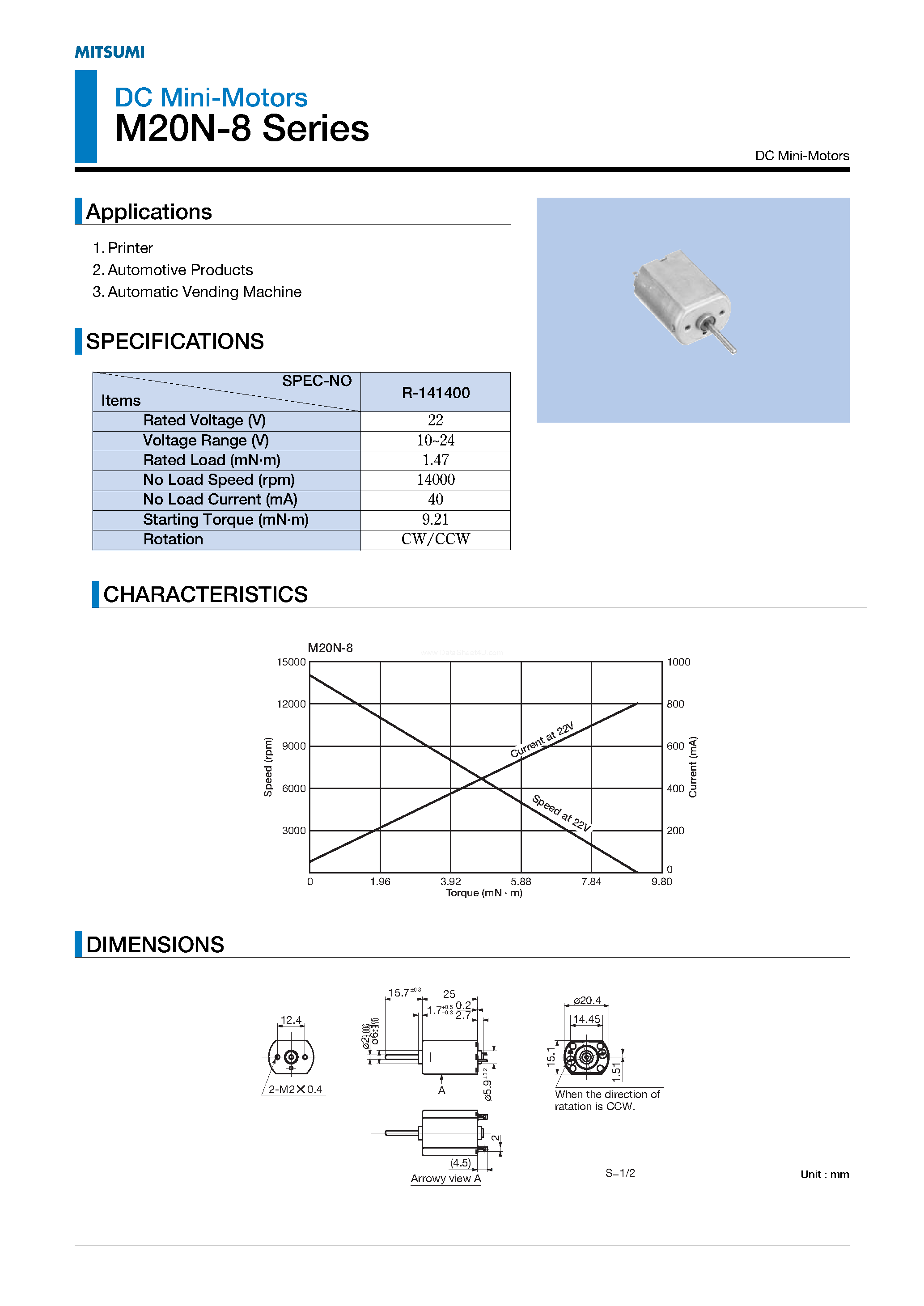 Datasheet M20N-8 - DC Mini-Motors page 1