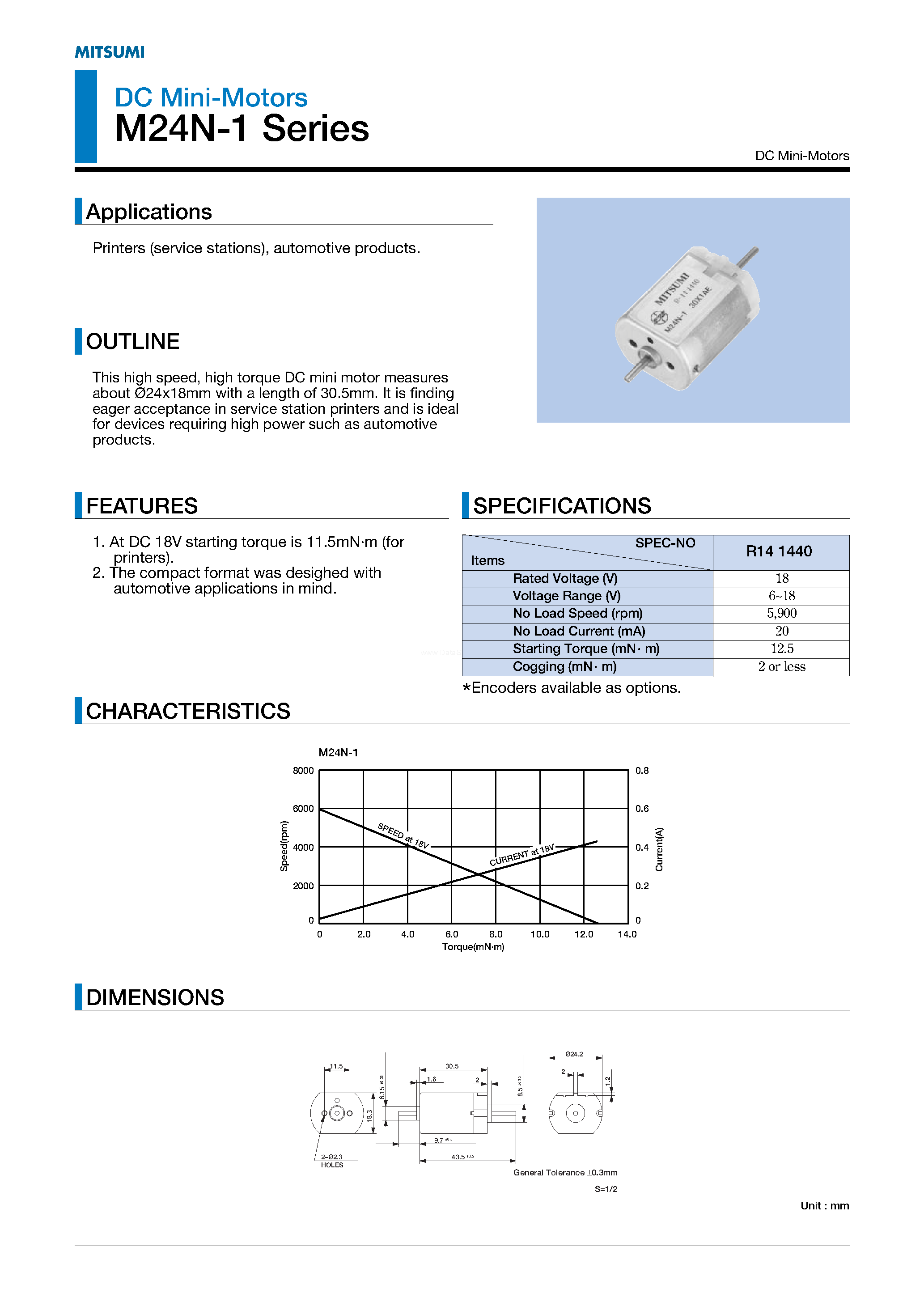 Datasheet M24N-1 - DC Mini-Motors page 1