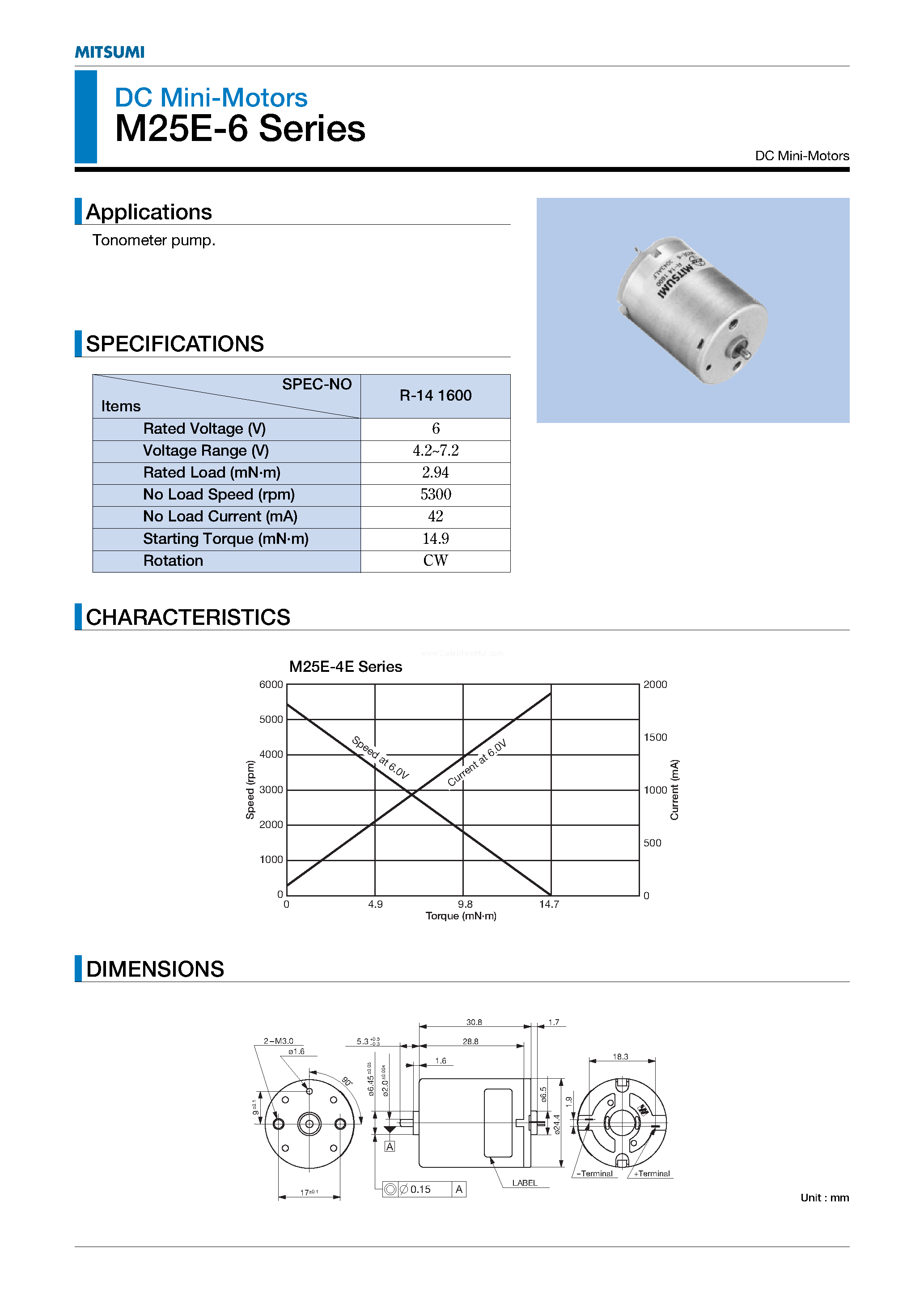 Datasheet M25E-6 - DC Mini-Motors page 1