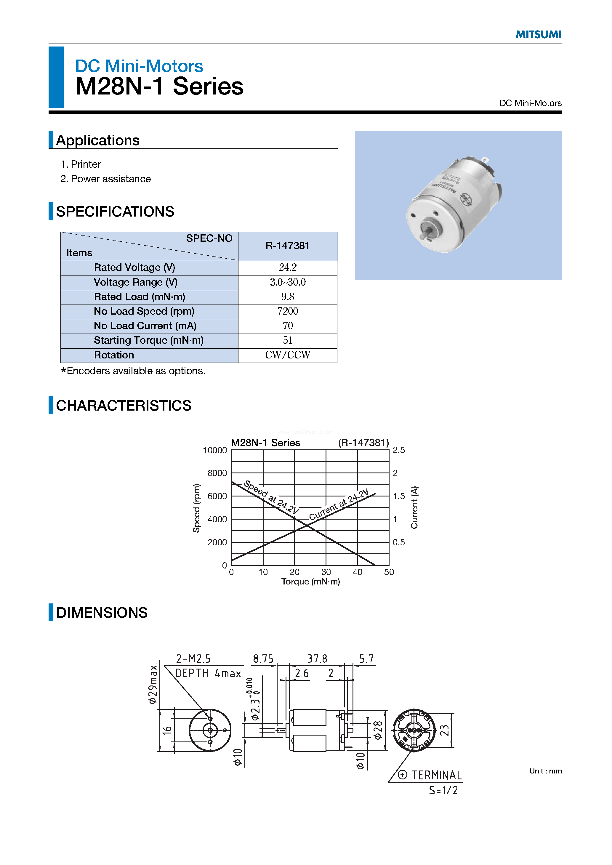 Datasheet M28N-1 - DC Mini-Motors page 1