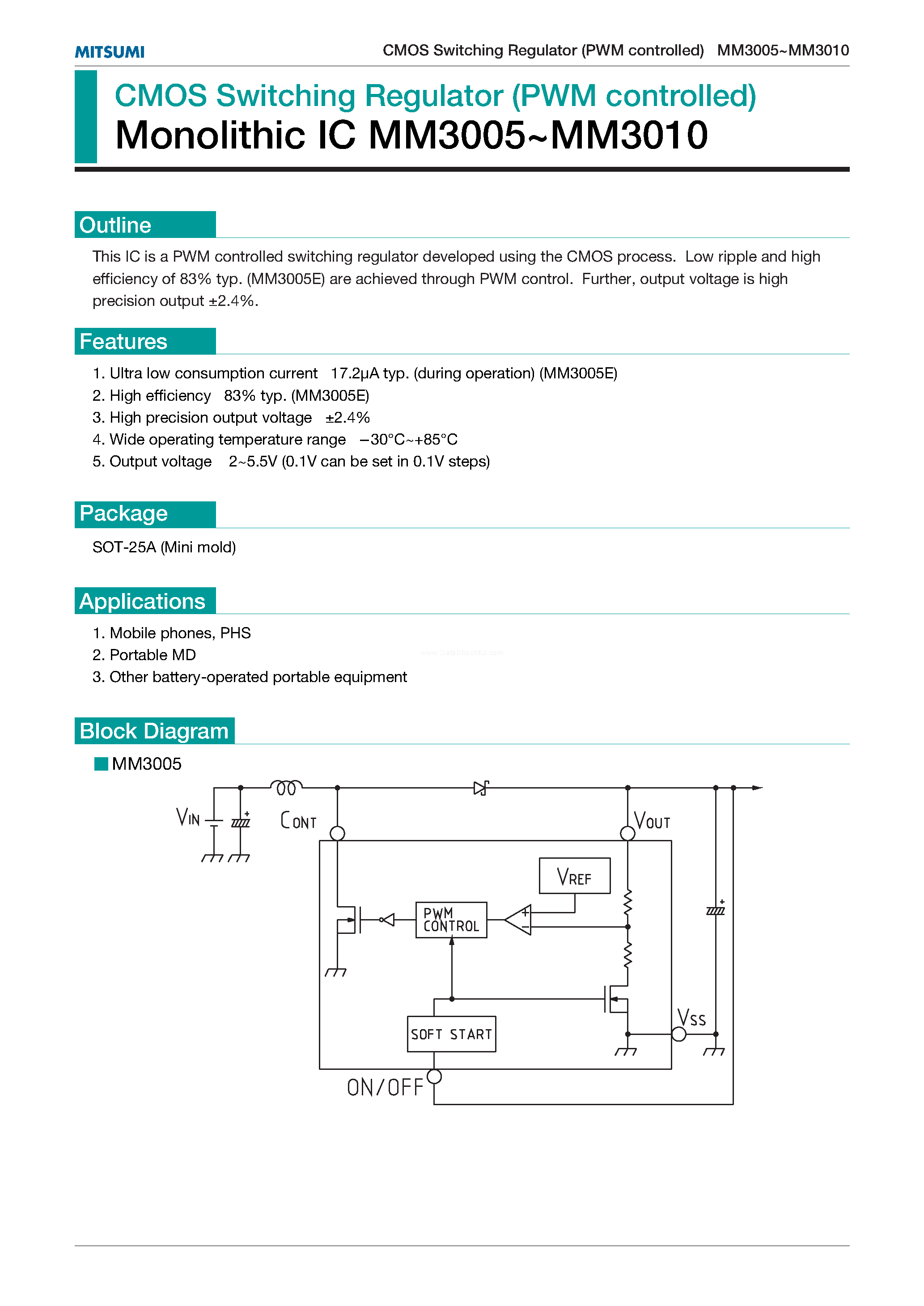 Datasheet MM3005 page 1 Datasheet MM3005 - (MM3005 - MM3010) CMOS Switching Regulator page 1
