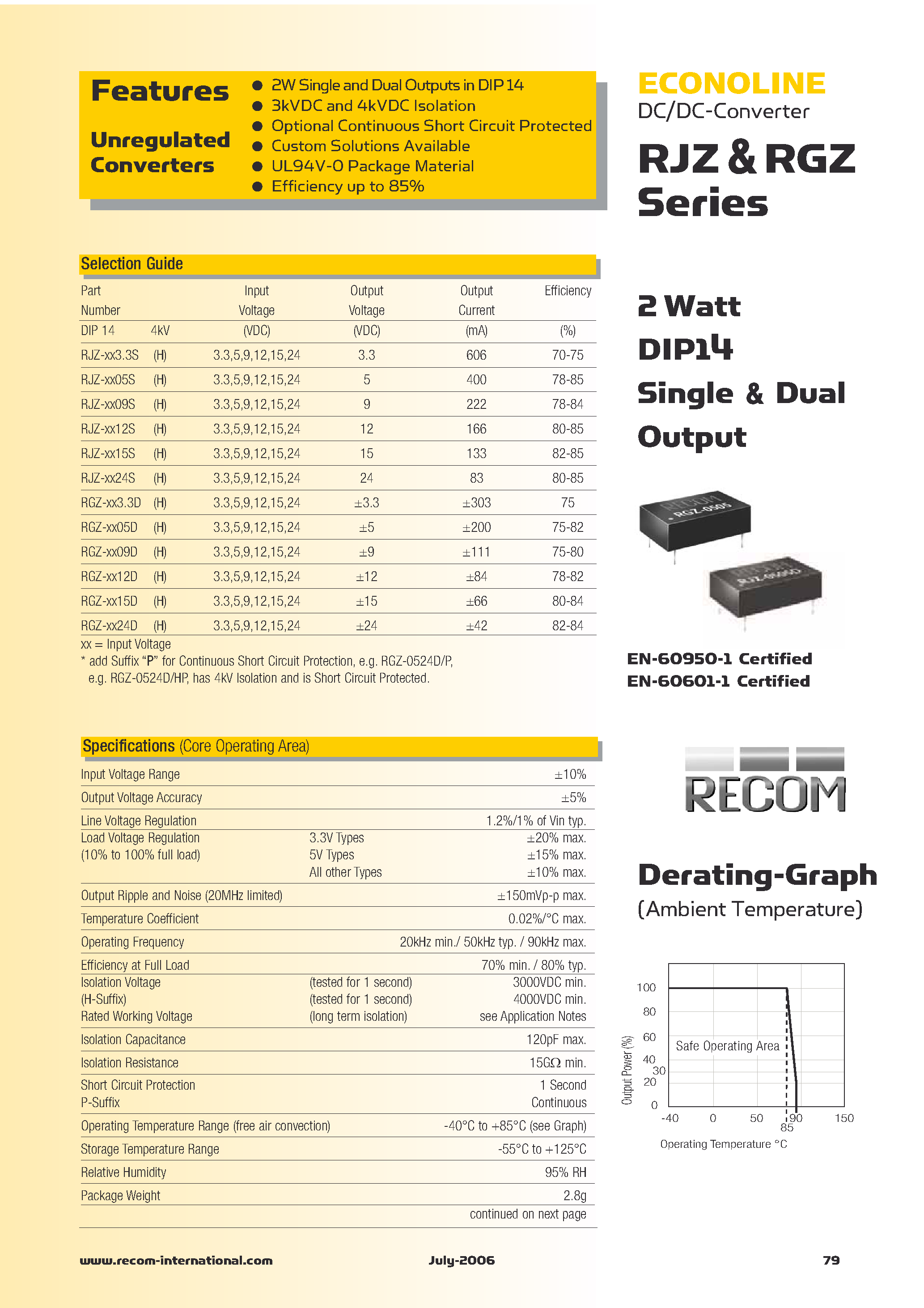 Datasheet RJZ-xxx page 1 Datasheet RJZ-xxx - 2 Watt DIP14 Single & Dual Output page 1