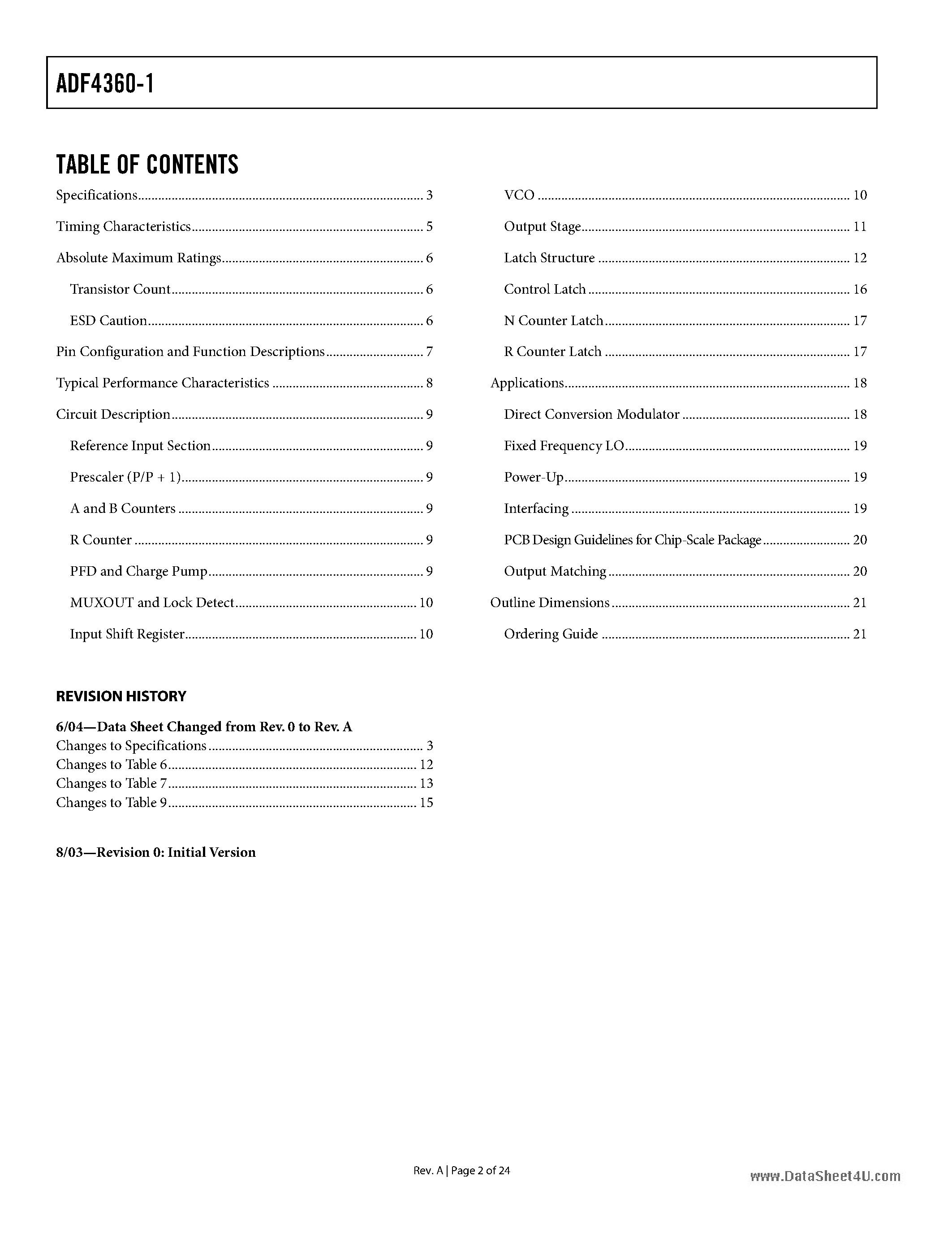 Даташит на микросхему ADF4360-1 страница 2 Даташит ADF4360-1 - Integrated Synthesizer and VCO страница 2