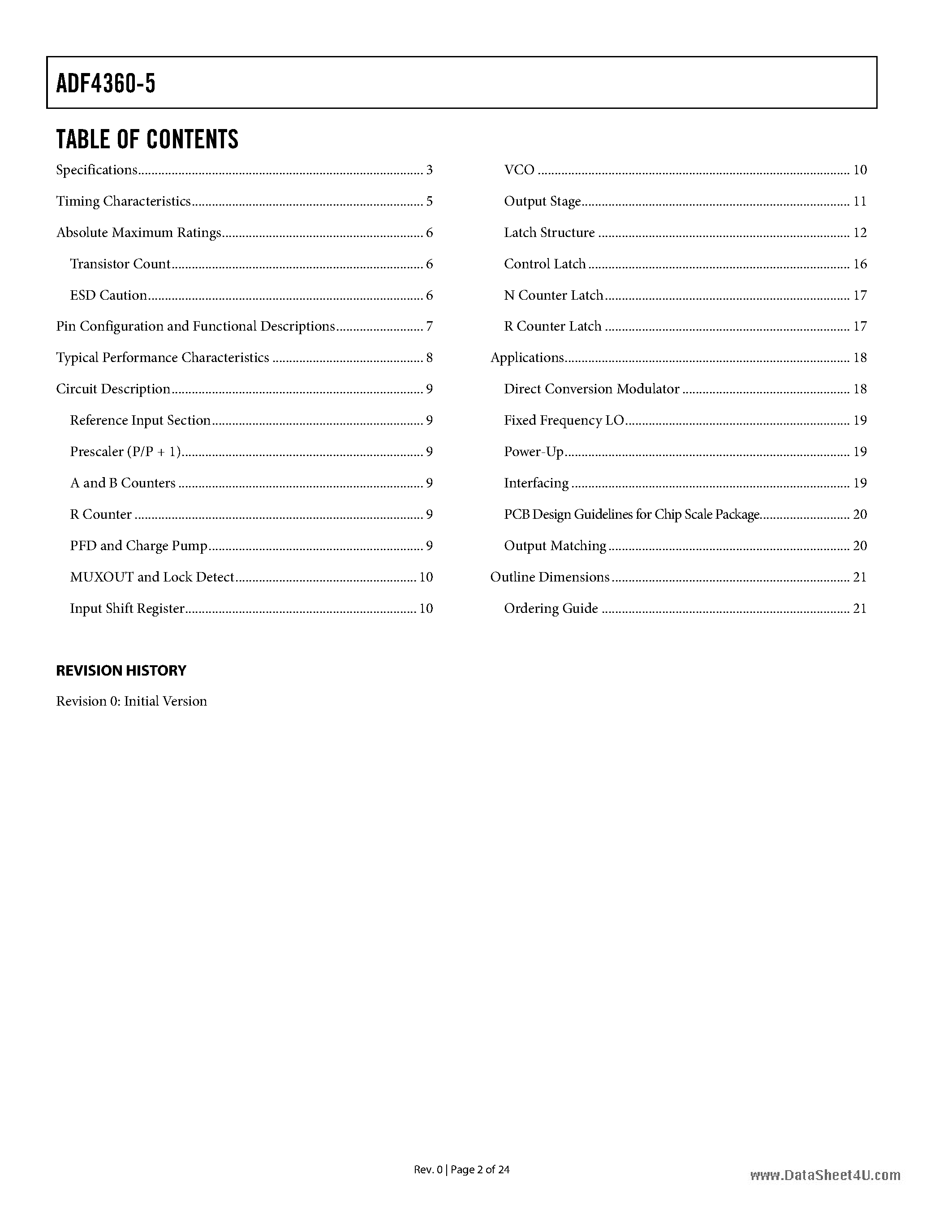 Datasheet ADF4360-5 page 2 Datasheet ADF4360-5 - Integrated Synthesizer and VCO page 2