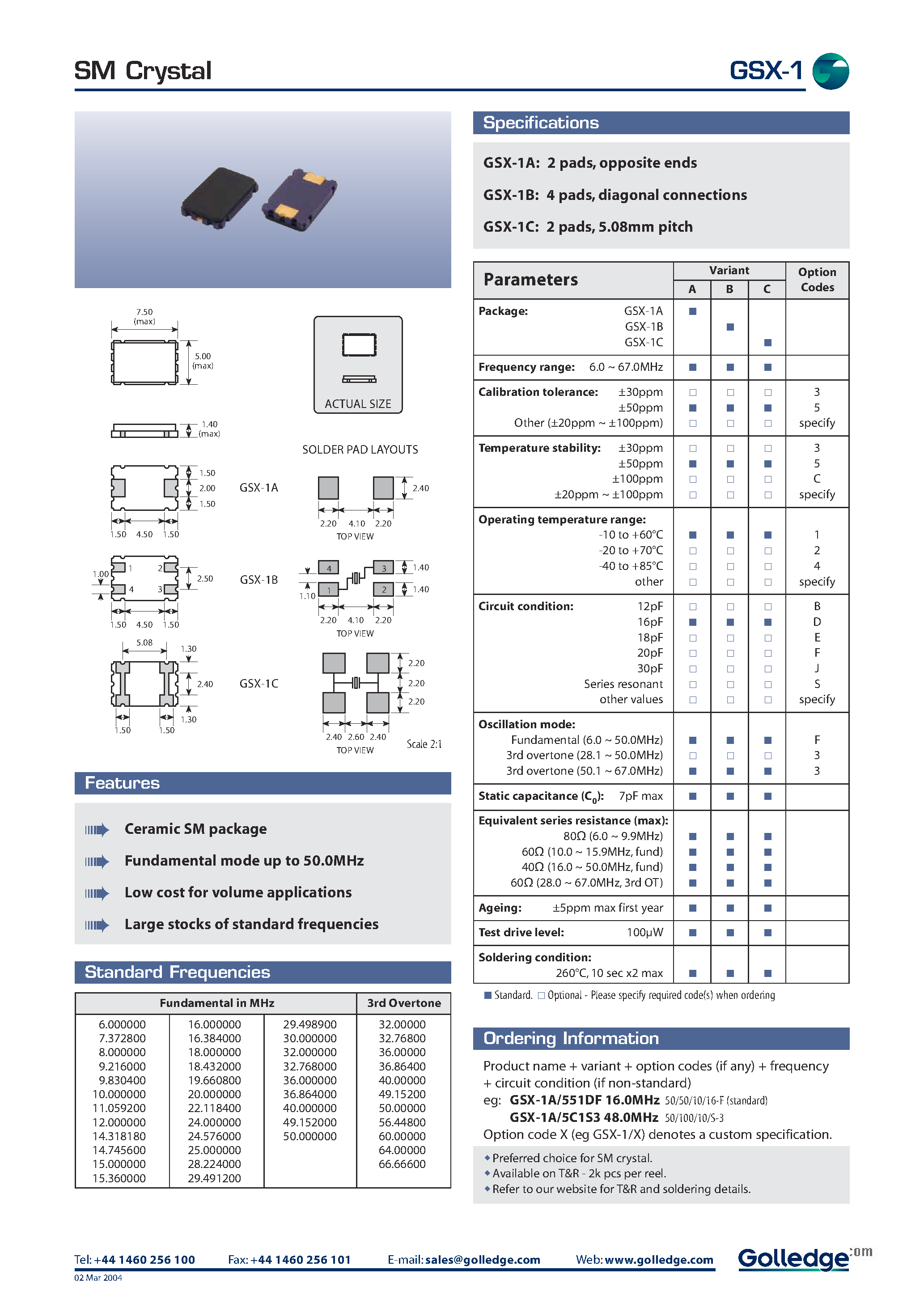 Даташит GSX-1 - SM Crystal страница 1