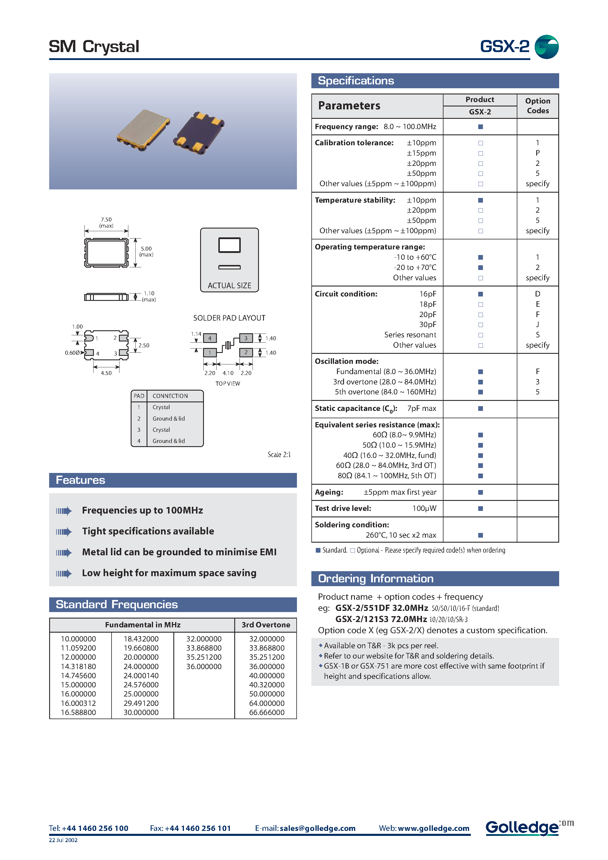 Datasheet GSX-2 - SM Crystal page 1