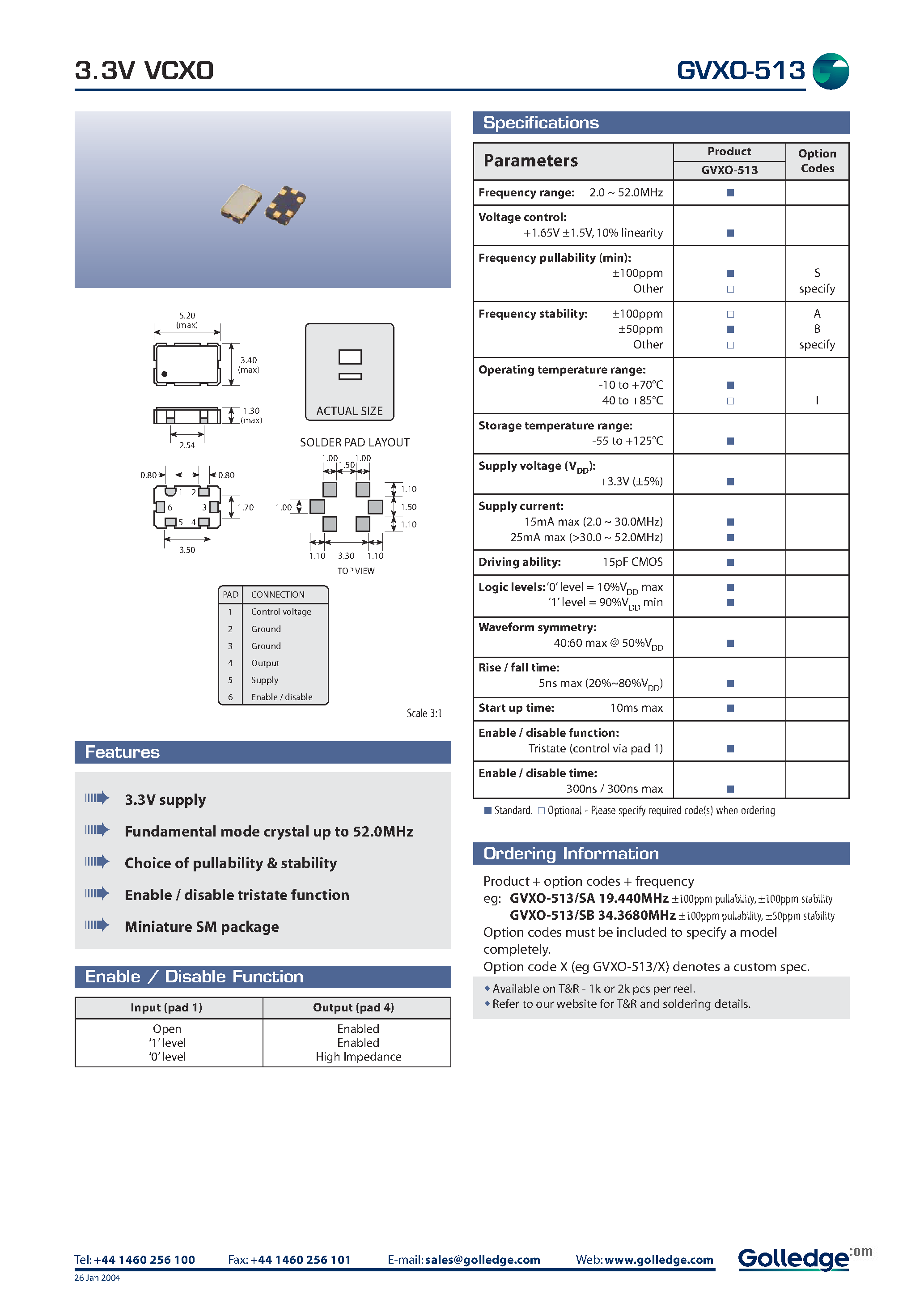 Даташит GVXO-513 - 3.3V VCXO страница 1