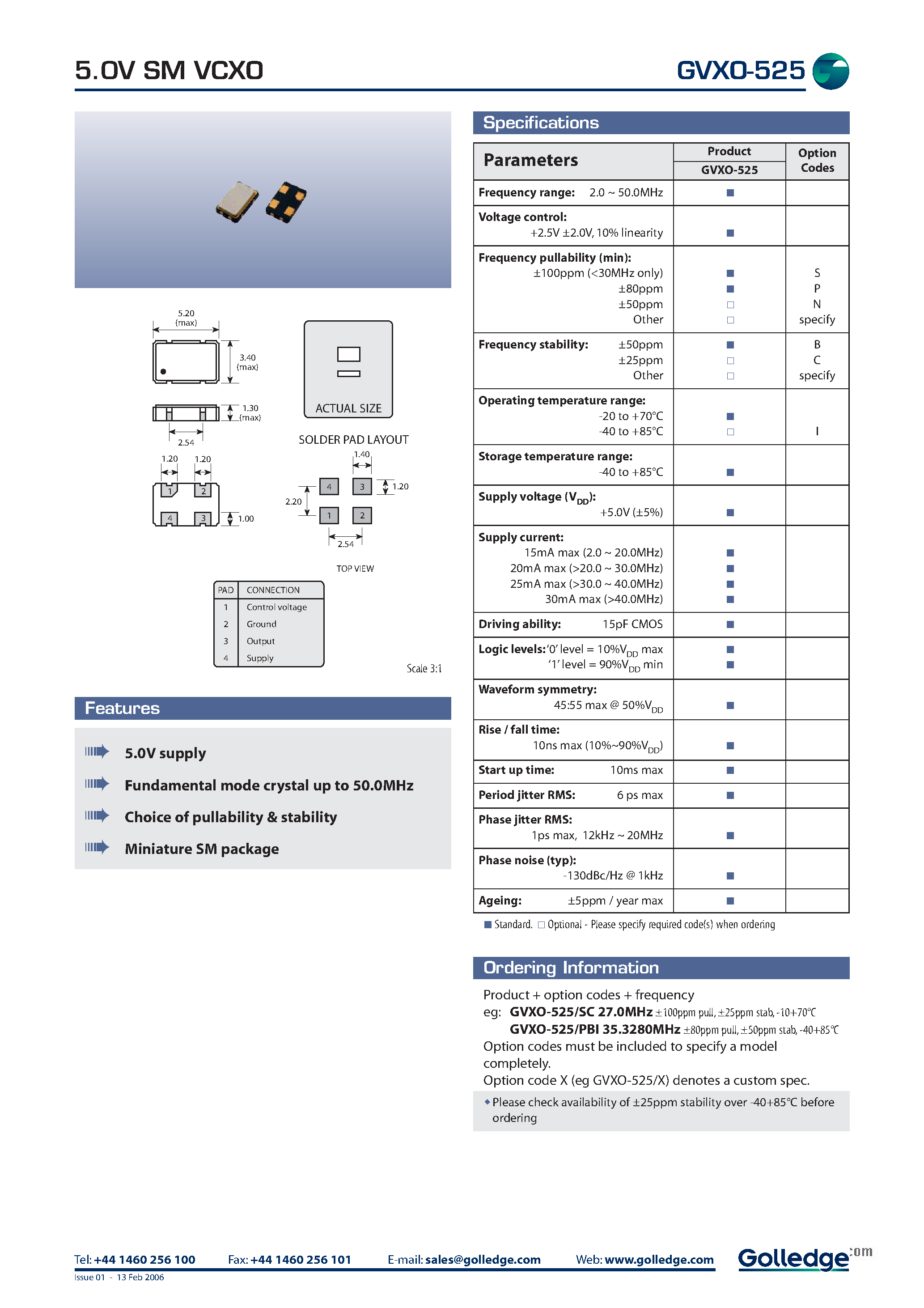 Datasheet GVXO-525 - 5.0 SM VCXO page 1