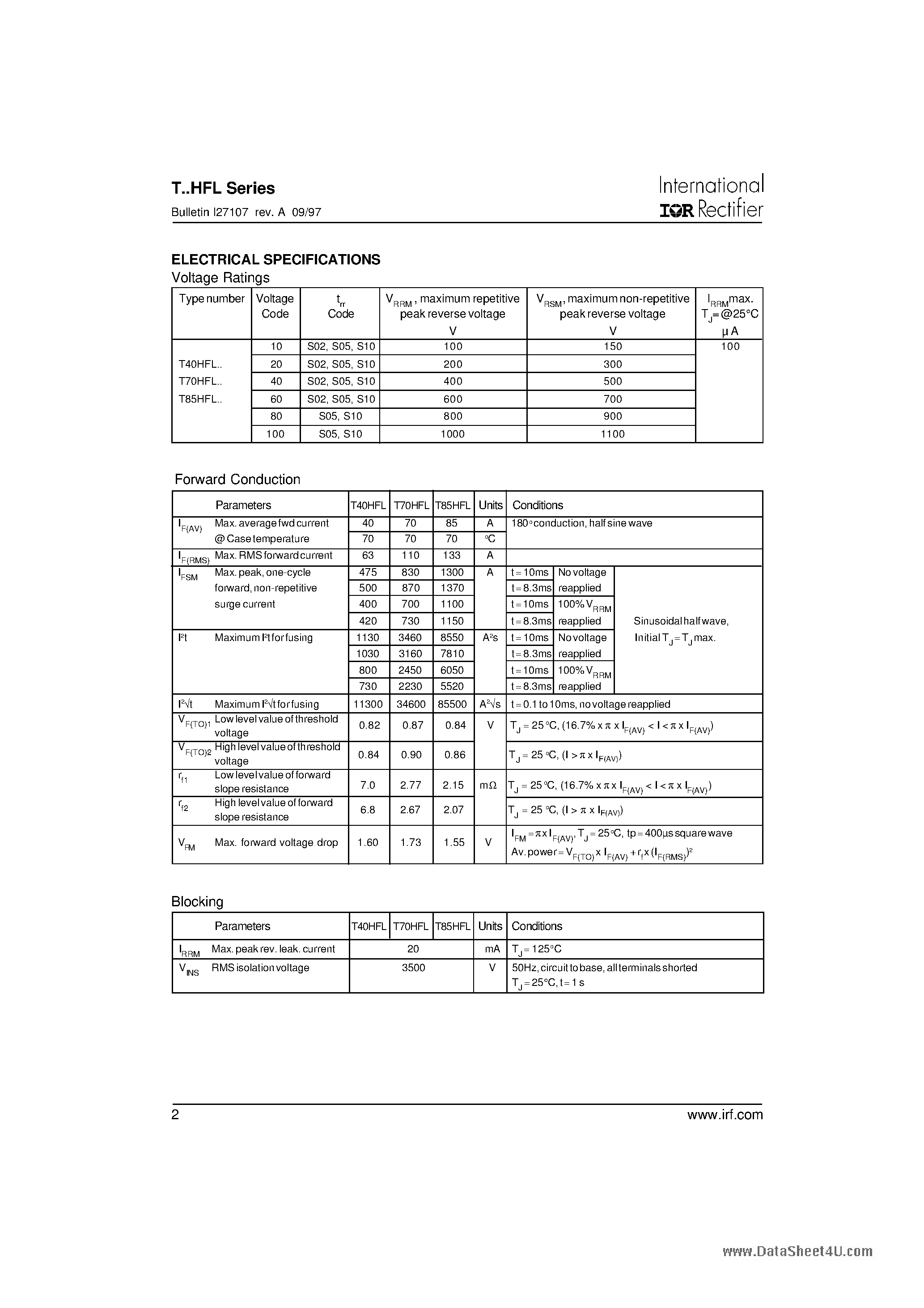 Даташит T40HFL - FAST RECOVERY DIODES страница 2