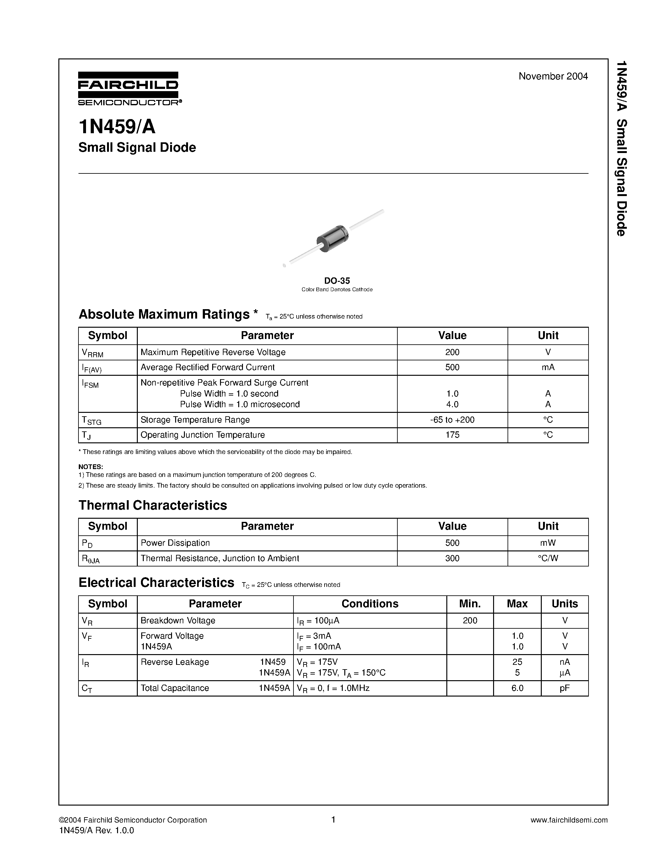 Datasheet 1N459A - Small Signal Diode page 1