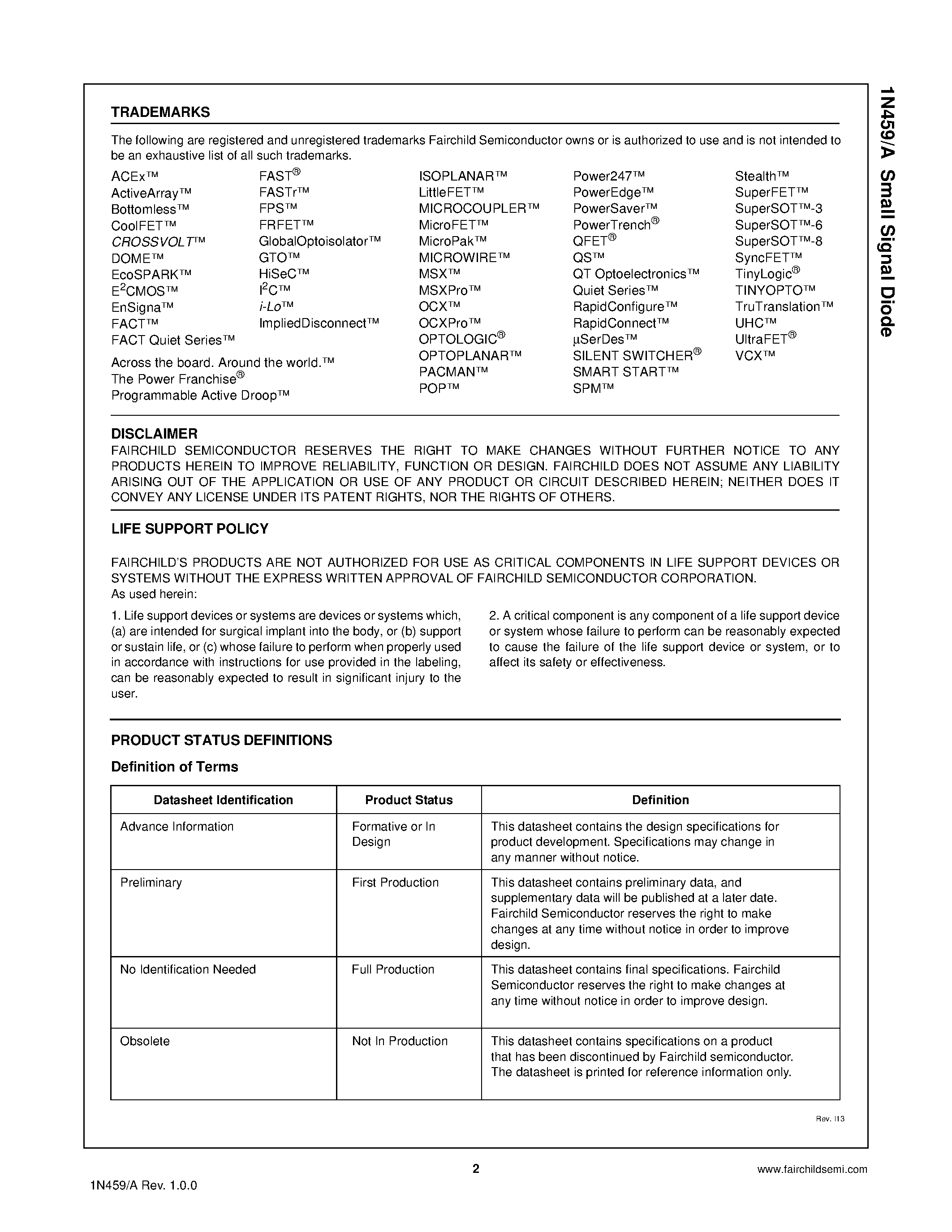 Datasheet 1N459A - Small Signal Diode page 2
