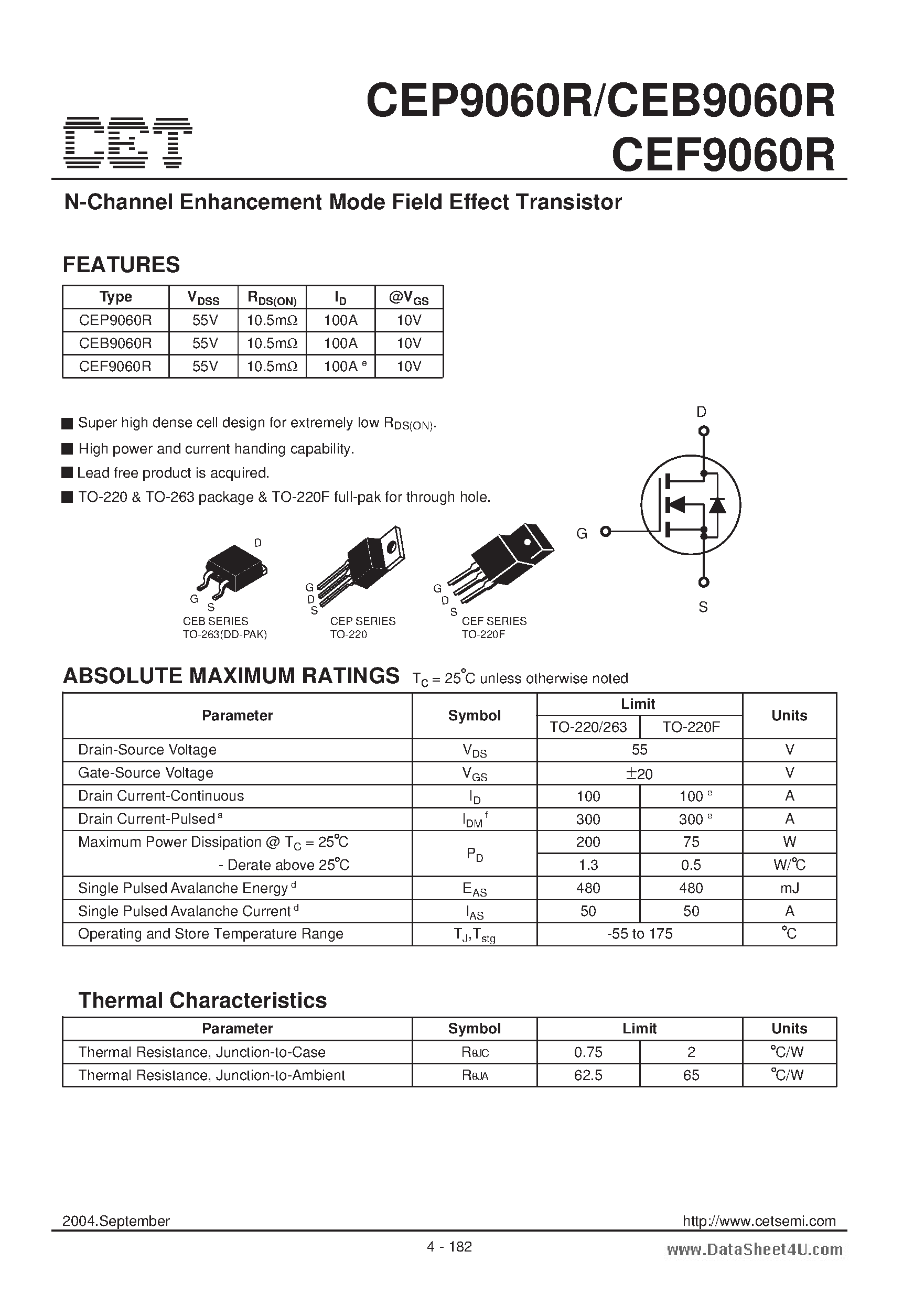 Datasheet CEP9060R - N-Channel Enhancement Mode Field Effect Transistor page 1