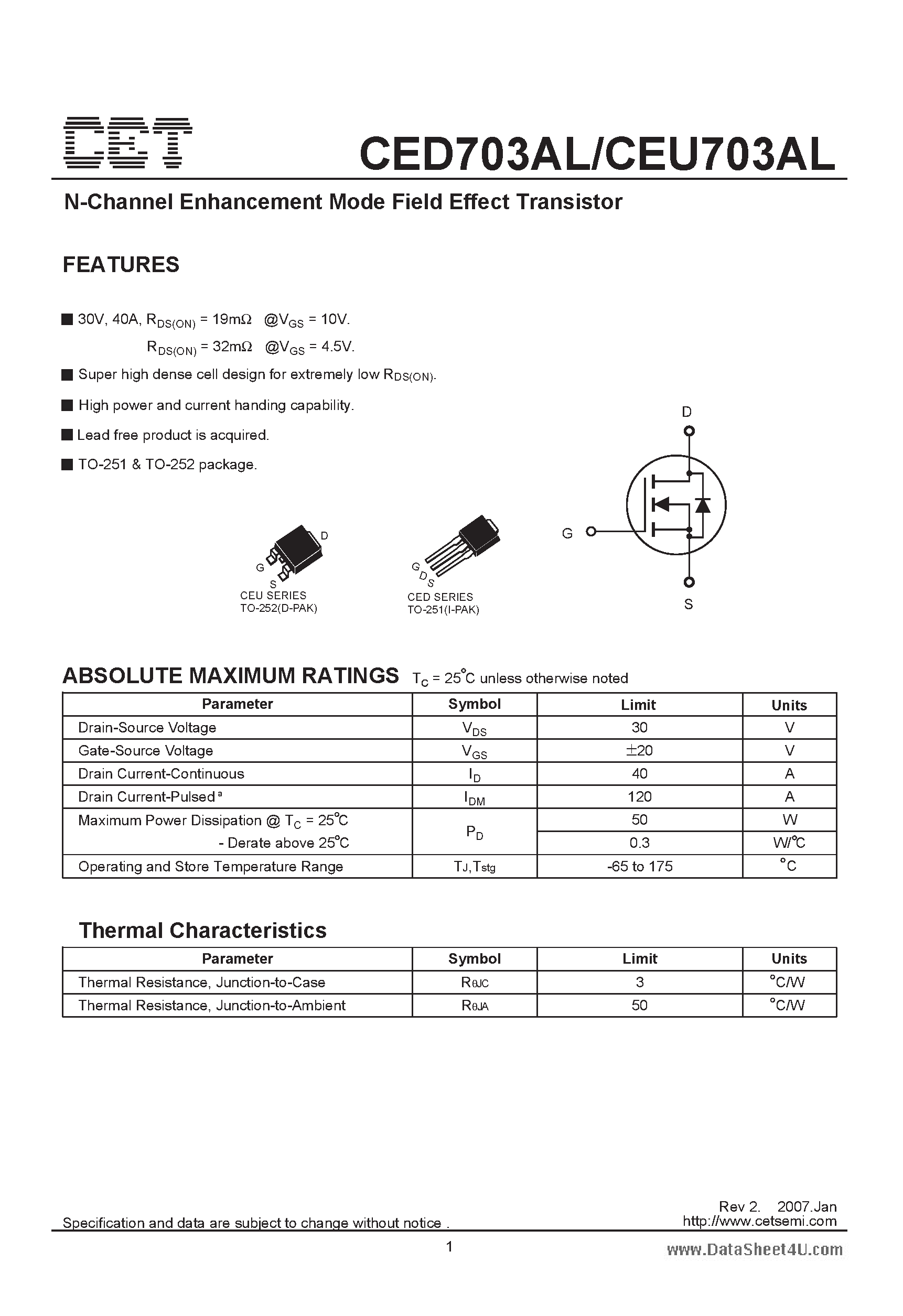 Datasheet CED703AL - N-Channel Enhancement Mode Field Effect Transistor page 1