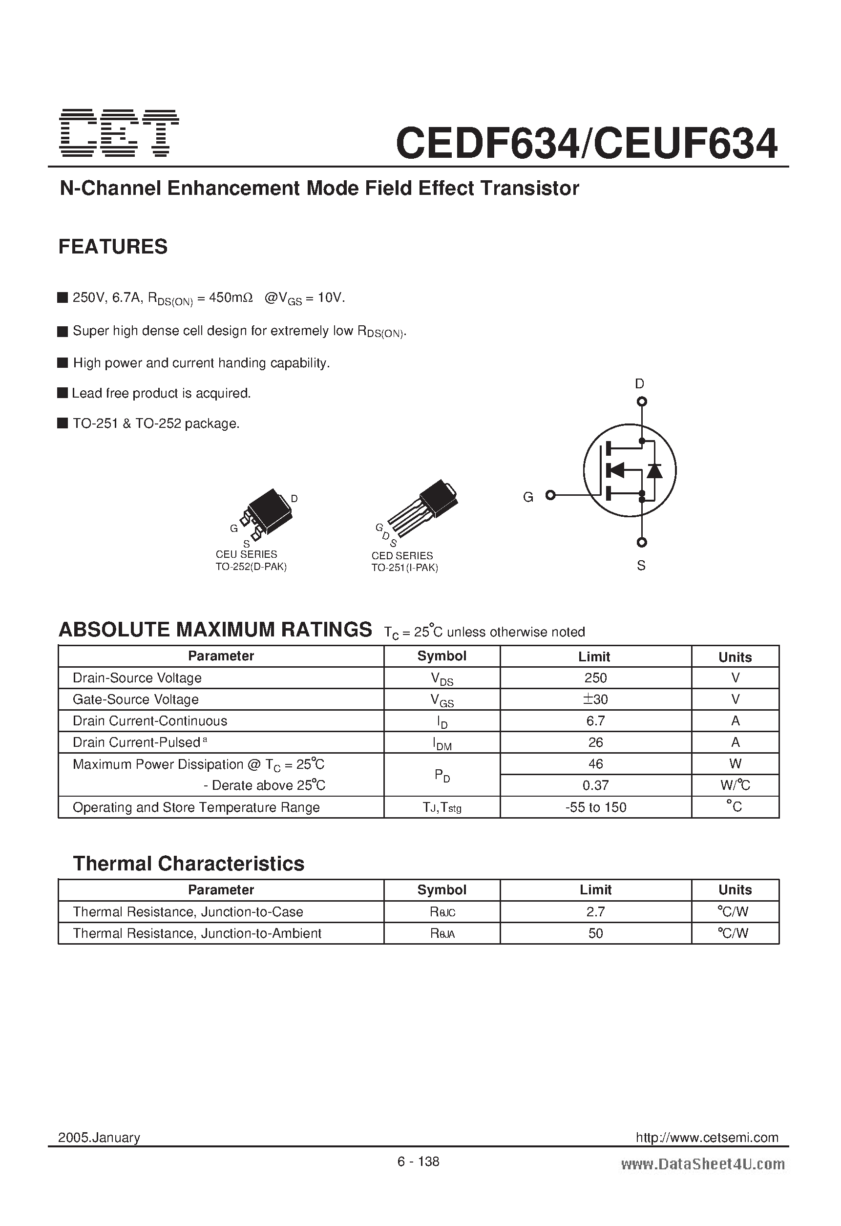 Datasheet CEUF634 - N-Channel Enhancement Mode Field Effect Transistor page 1
