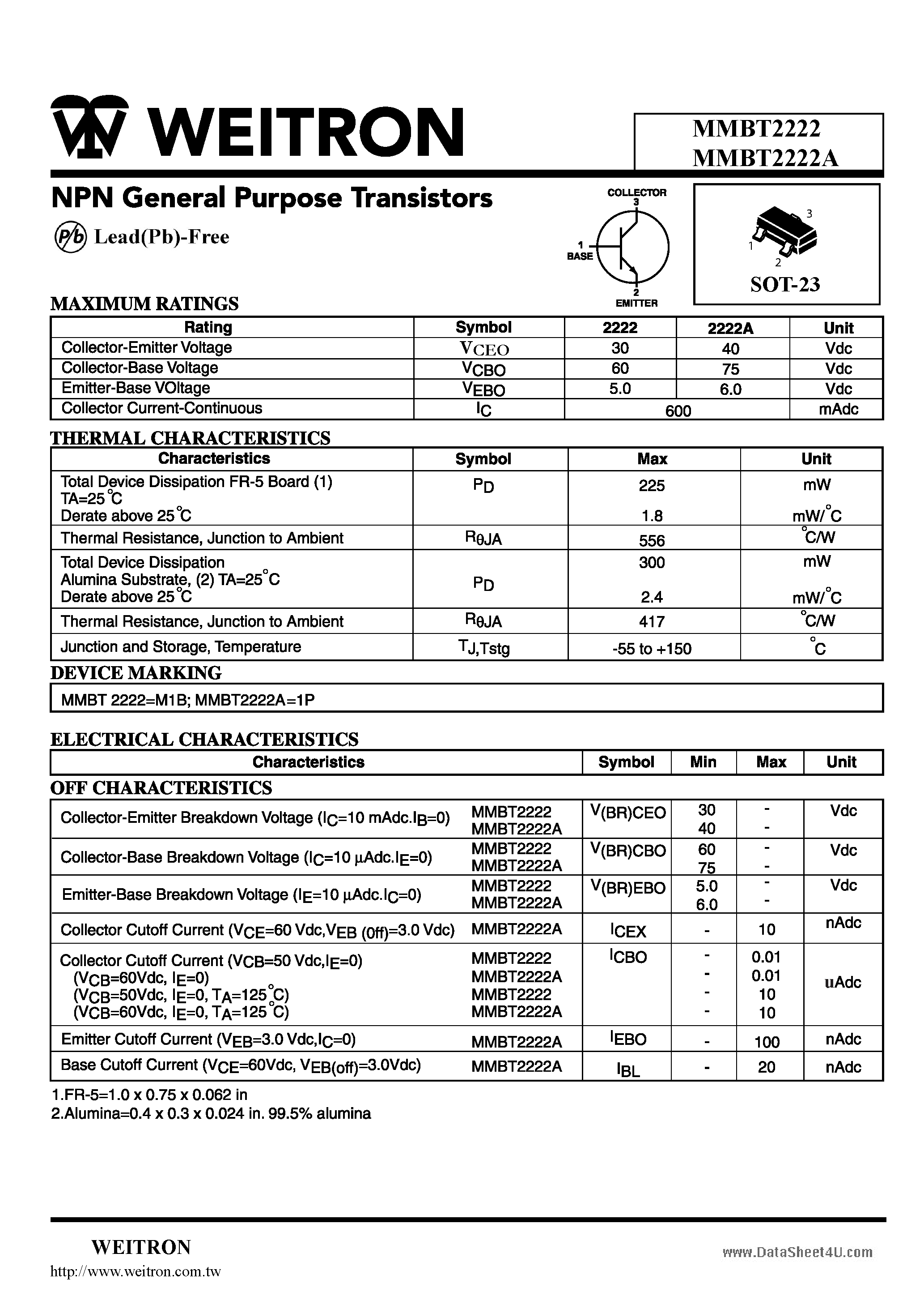 Даташит MMBT2222 - NPN General Purpose Transistors страница 1