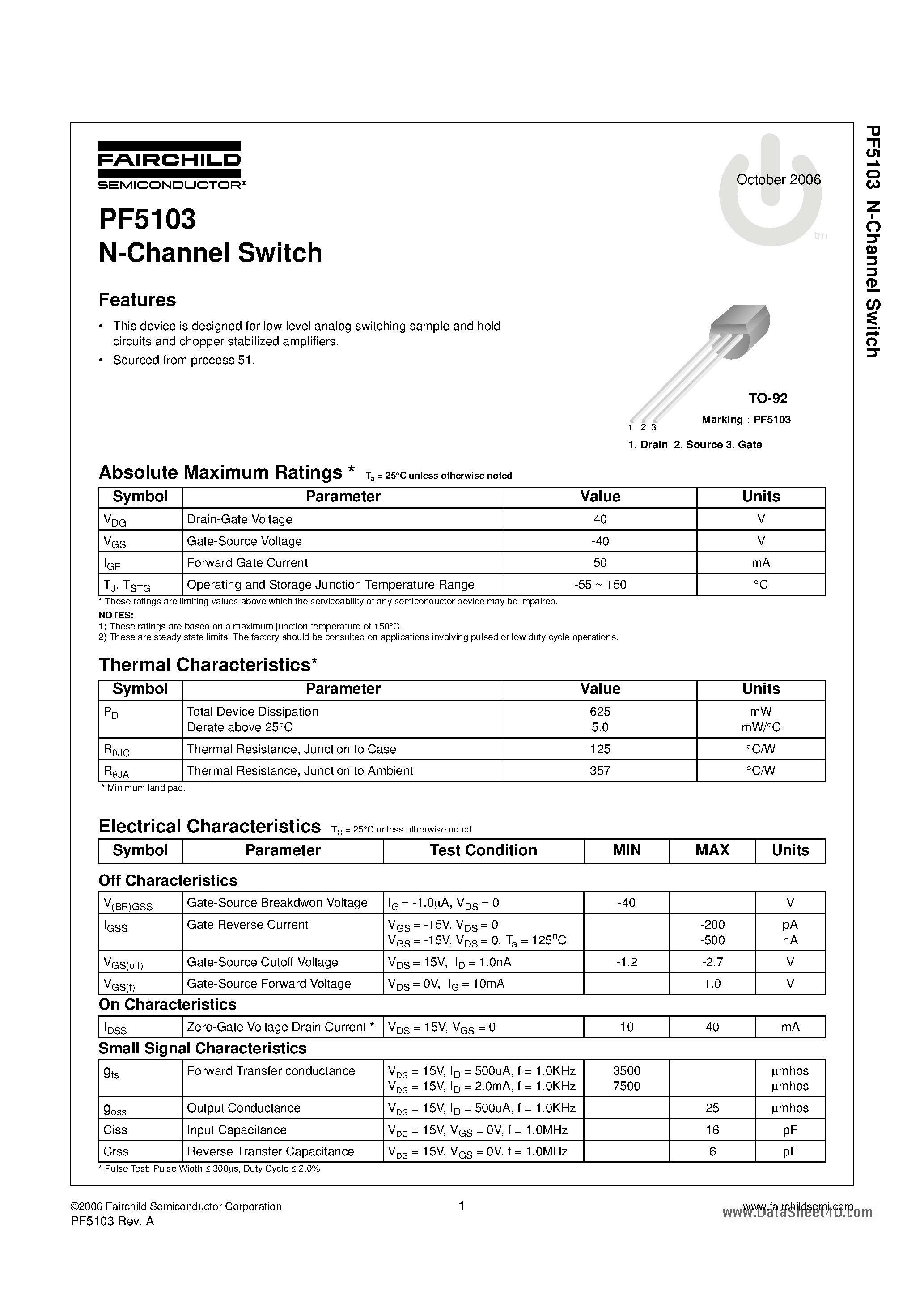 Datasheet PF5103 - N-Channel Switch page 1