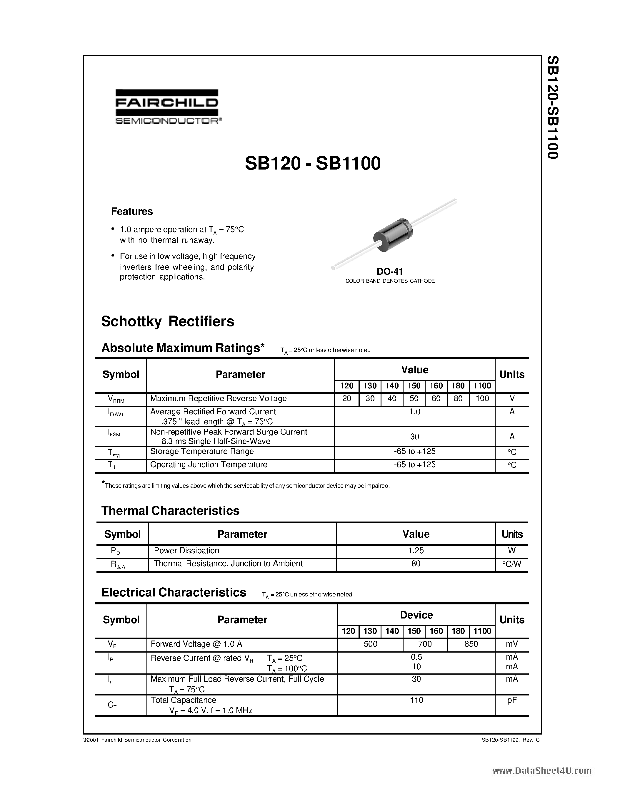 Даташит на микросхему SB1100 страница 1 Даташит SB1100 - (SB120 - SB1100) Schottky Rectifiers страница 1