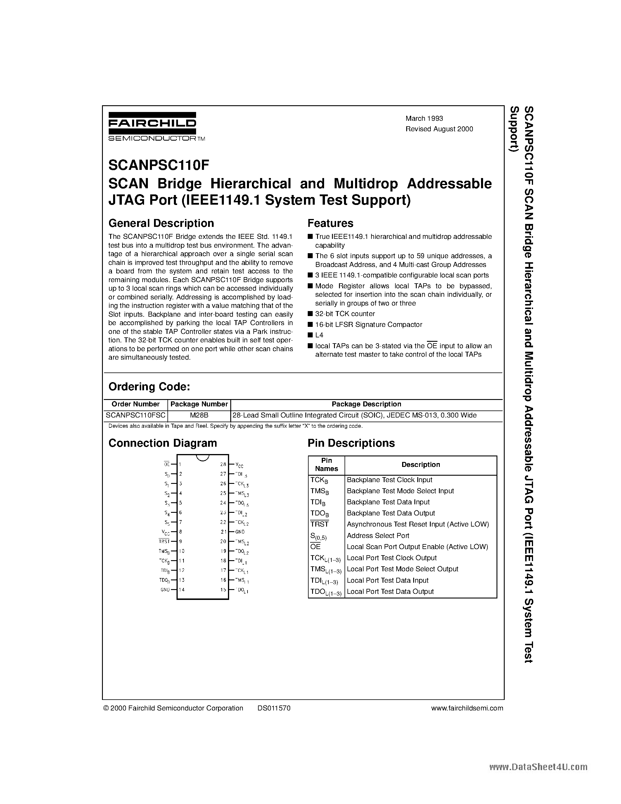 Datasheet SCANPSC110F page 1 Datasheet SCANPSC110F - SCAN Bridge Hierarchical and Multidrop Addressable JTAG Port page 1