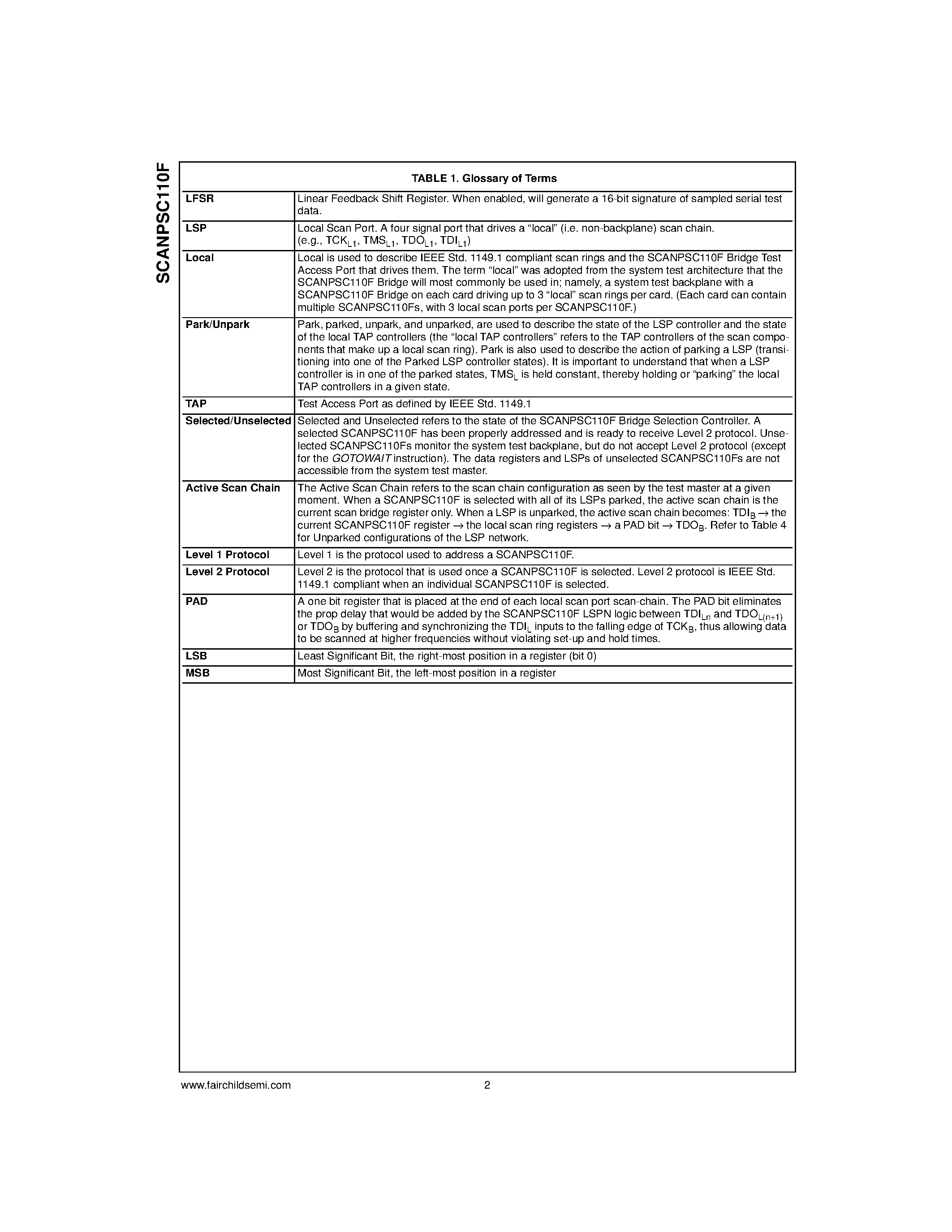 Datasheet SCANPSC110F page 2 Datasheet SCANPSC110F - SCAN Bridge Hierarchical and Multidrop Addressable JTAG Port page 2
