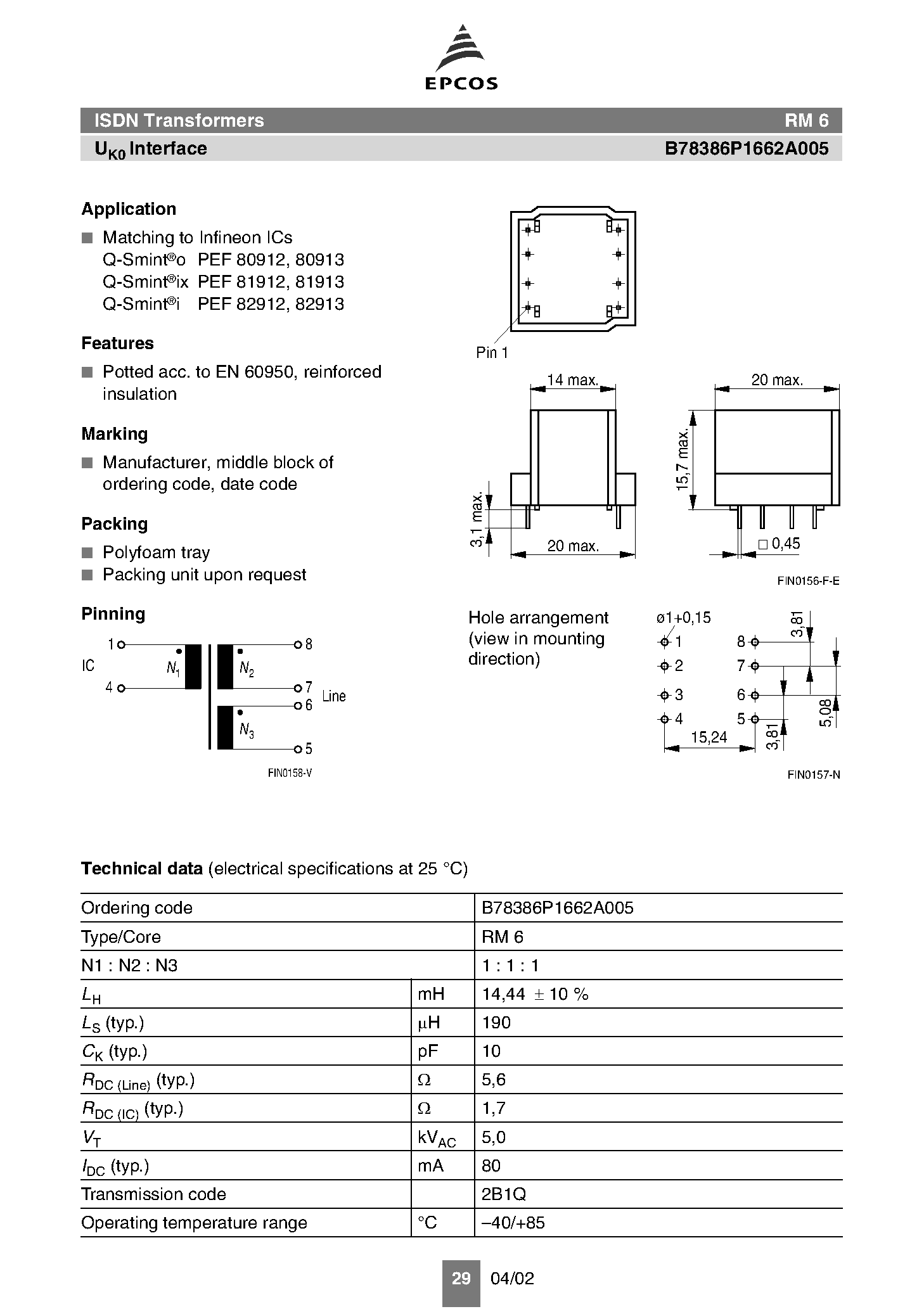 Даташит B78386 - ISDN/x/DSL Transformers страница 2