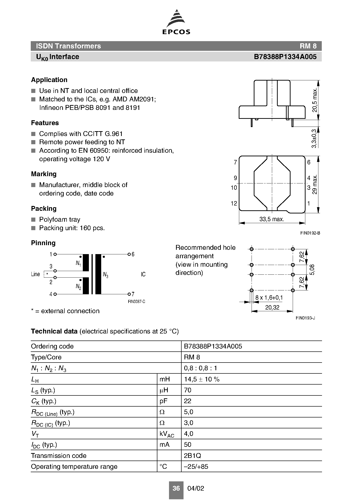 Даташит B78388 - ISDN/x/DSL Transformers страница 2
