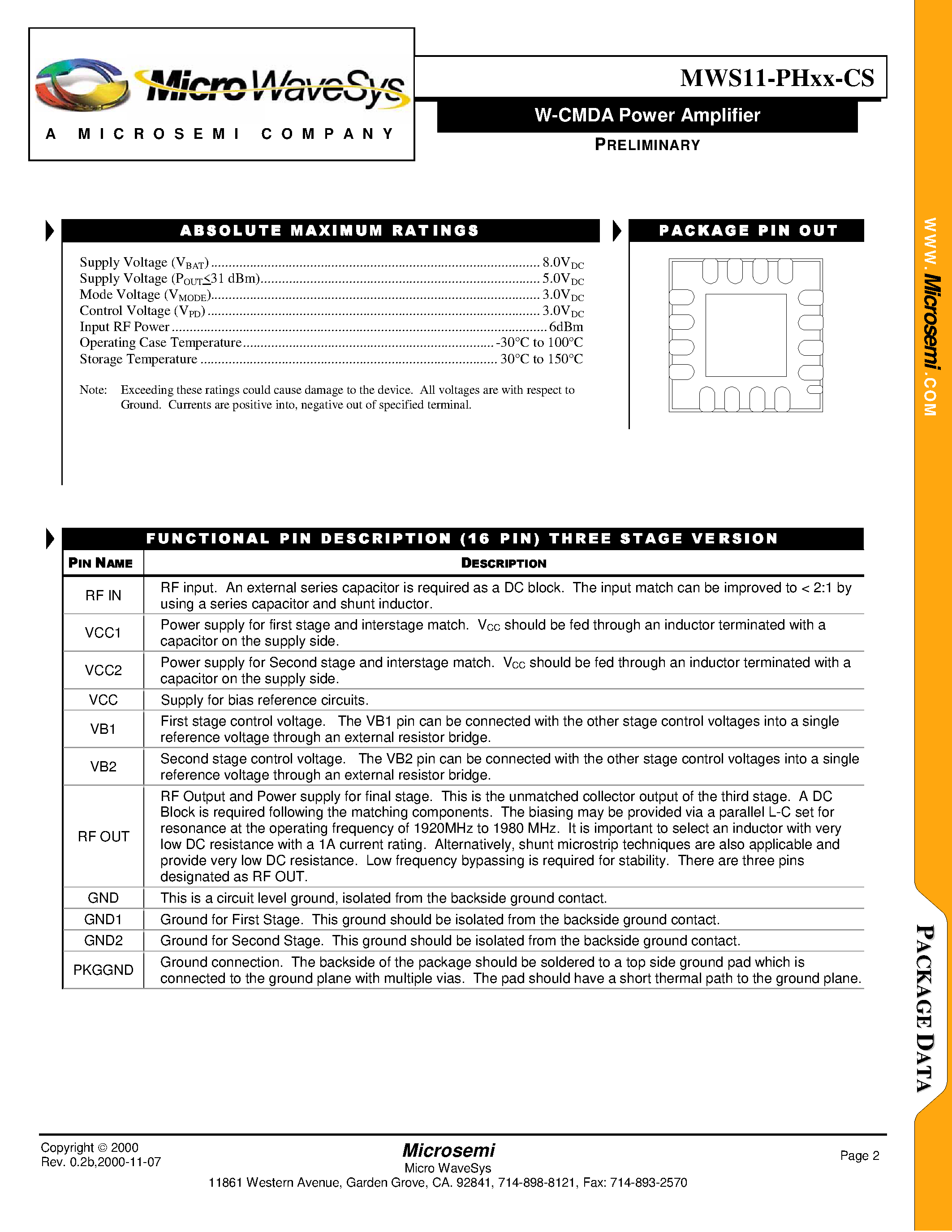 Datasheet MWS11-PHXX-CS - W-CMDA Power Amplifier page 2