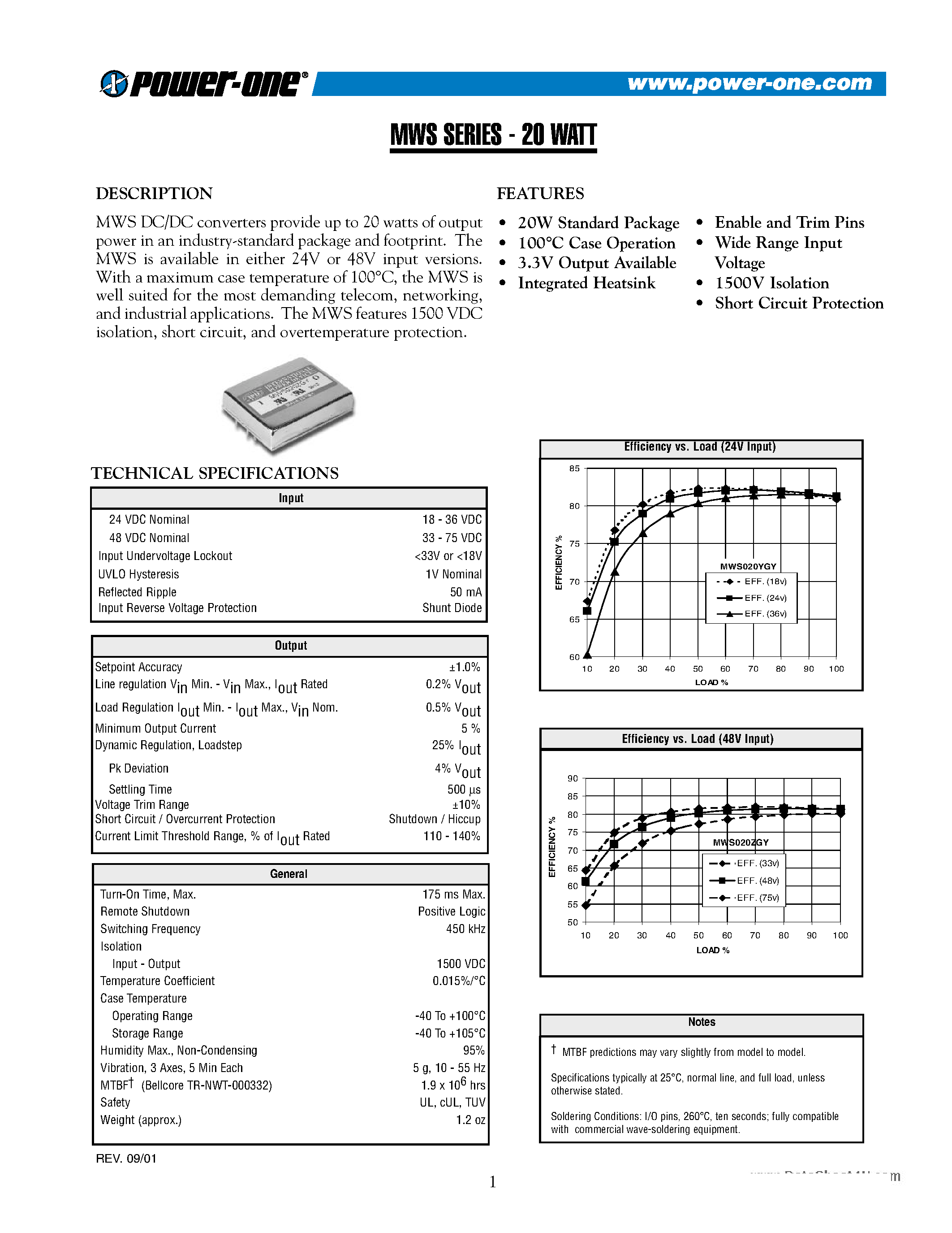 Даташит на микросхему MWS020xxx страница 1 Даташит MWS020xxx - 20W Standard Package страница 1