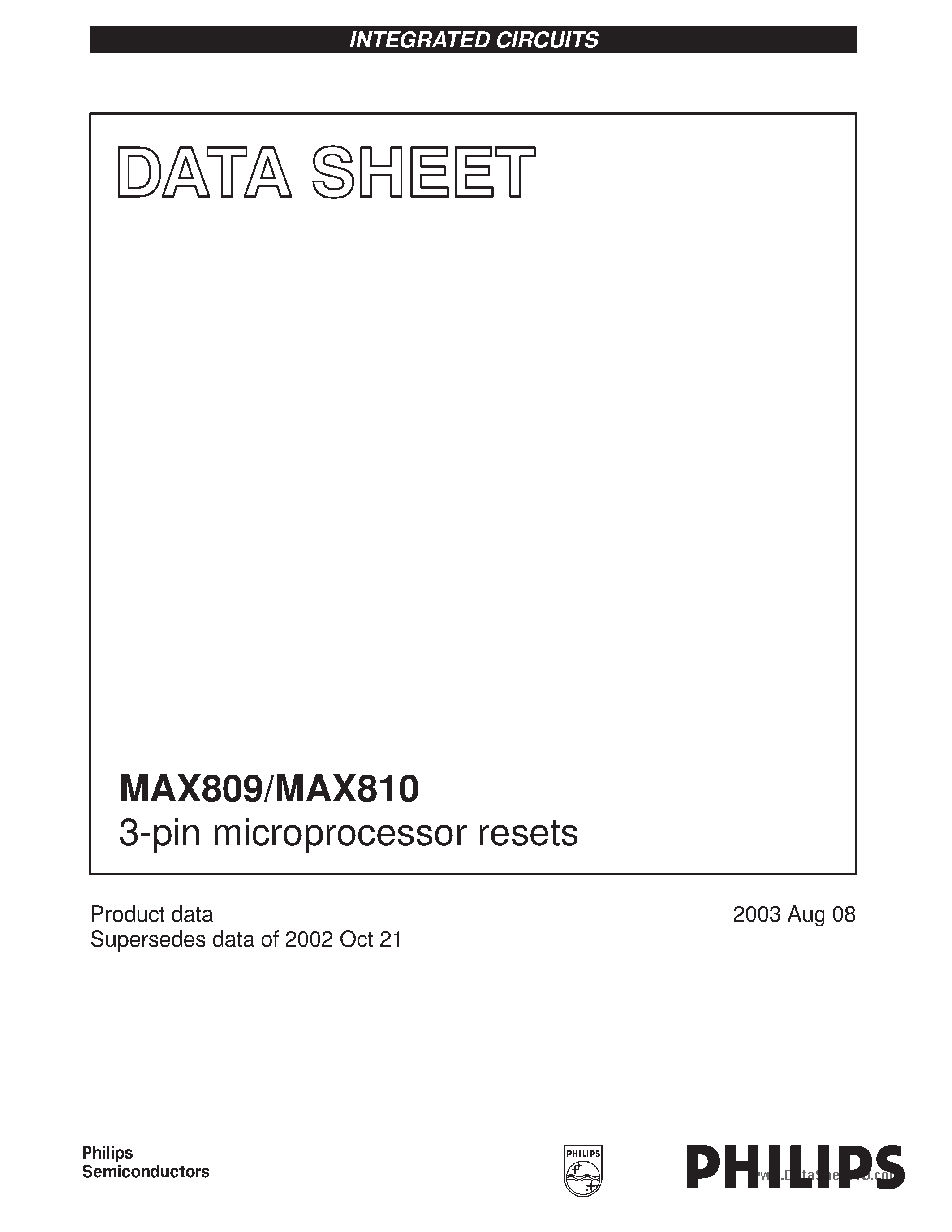 Datasheet MAX809 - (MAX809 / MAX810) 3-pin microprocessor resets page 1