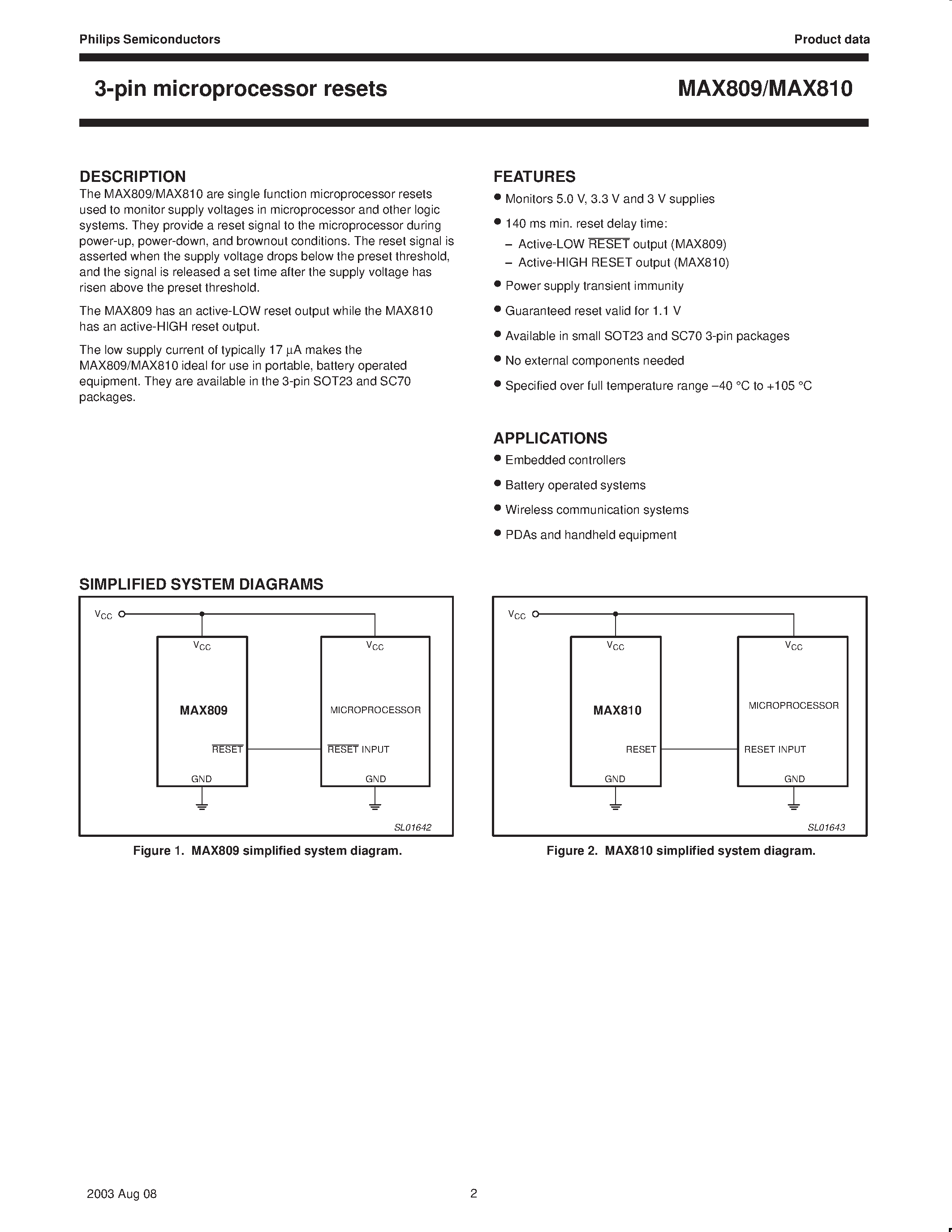 Datasheet MAX809 - (MAX809 / MAX810) 3-pin microprocessor resets page 2