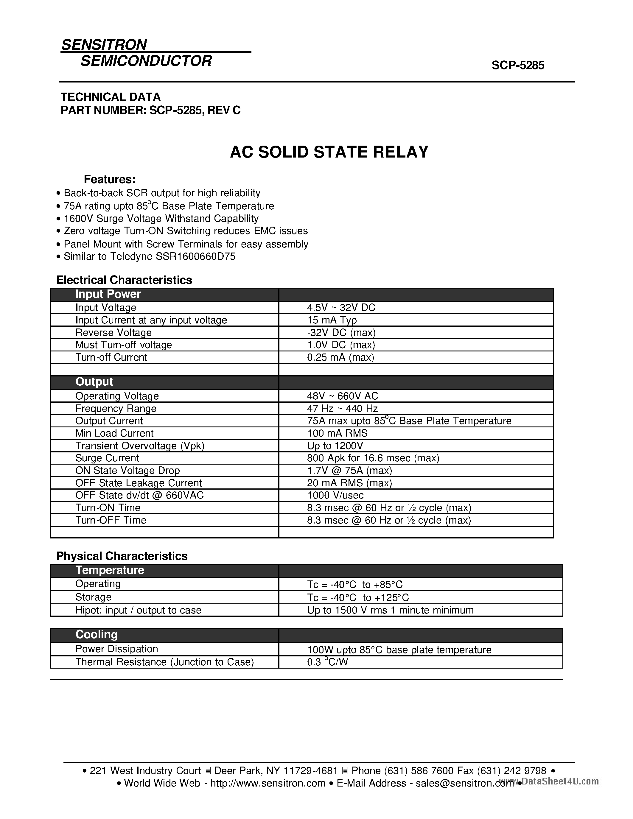Datasheet SCP-5285 - AC SOLID STATE RELAY page 1