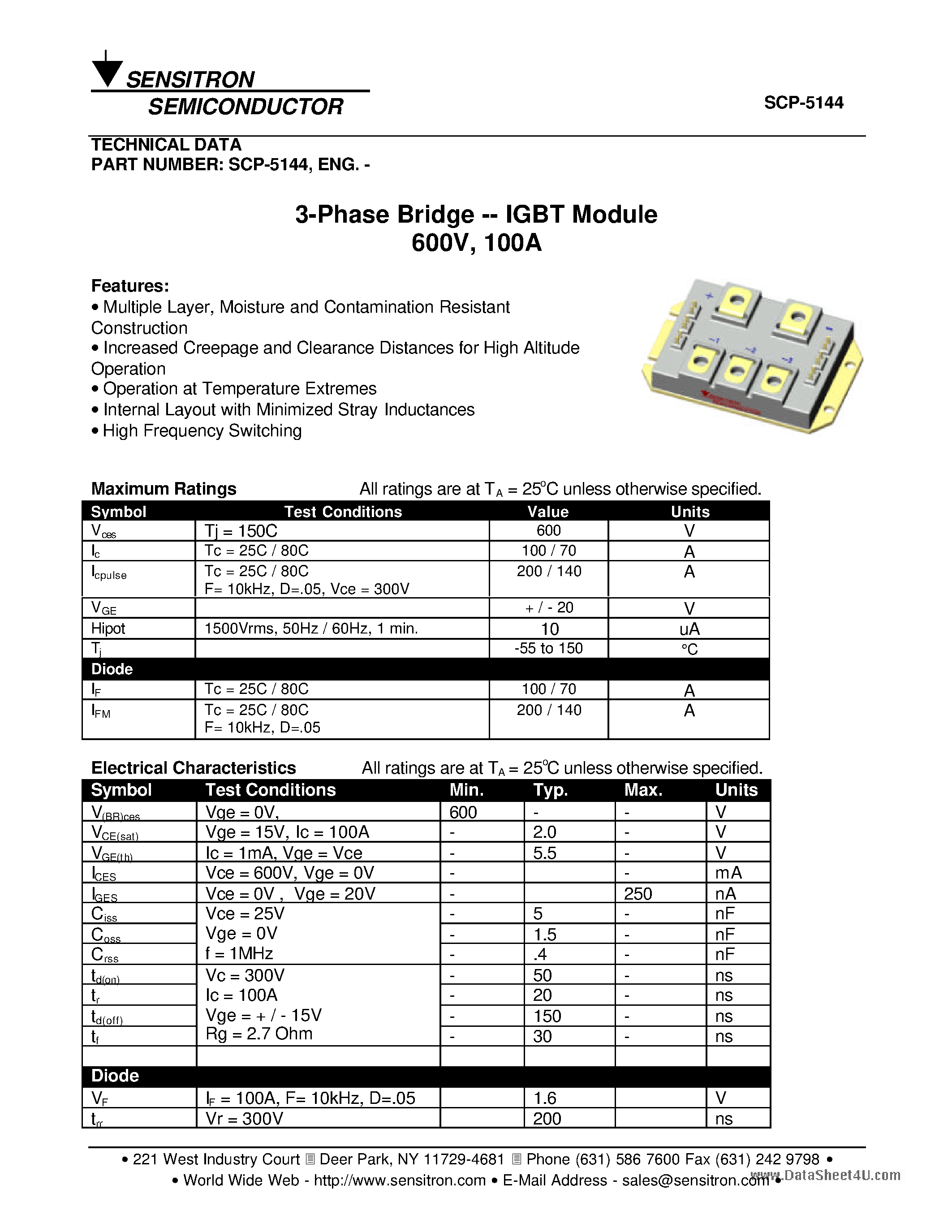 Datasheet SCP-5144 - 3-Phase Bridge IGBT Module page 1