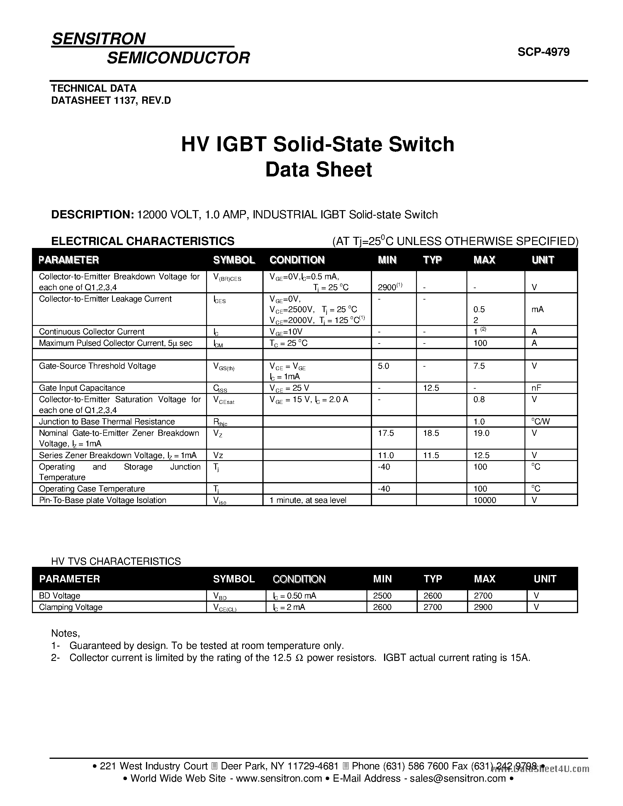 Datasheet SCP-4979 - HV IGBT Solid-State Switch page 1