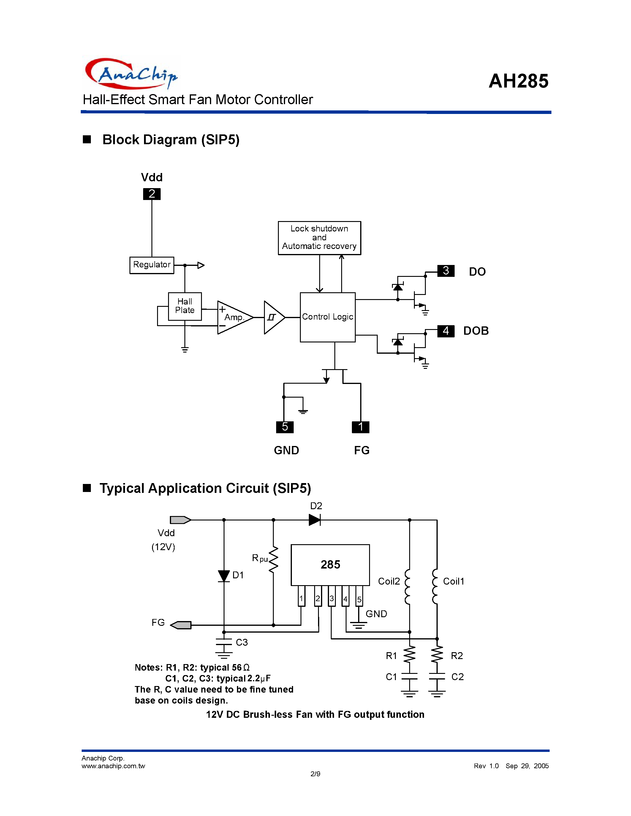 Datasheet AH285 - Hall-Effect Smart Fan Motor Controller page 2
