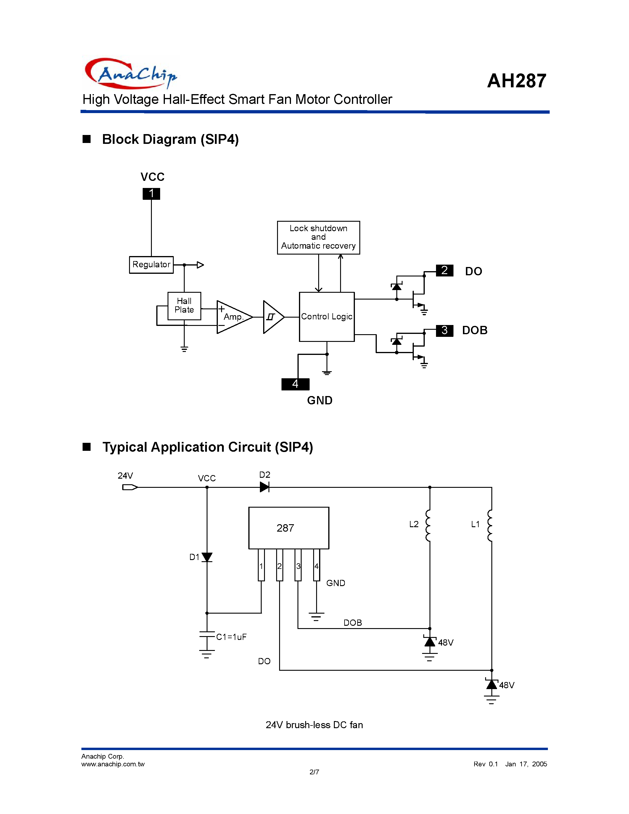 Datasheet AH287 - High Voltage Hall-Effect Smart Fan Motor Controller page 2