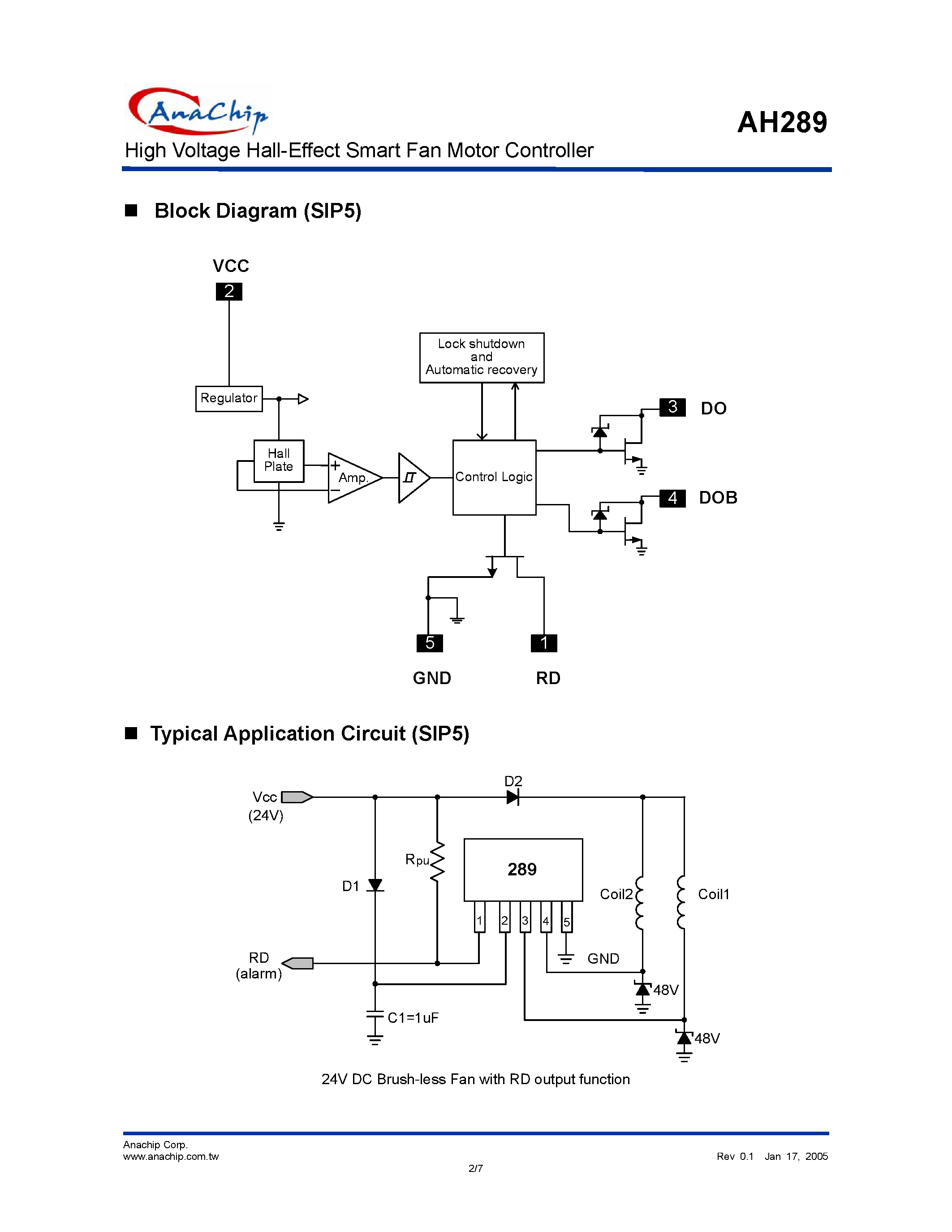 Datasheet AH289 - High Voltage Hall-Effect Smart Fan Motor Controller page 2