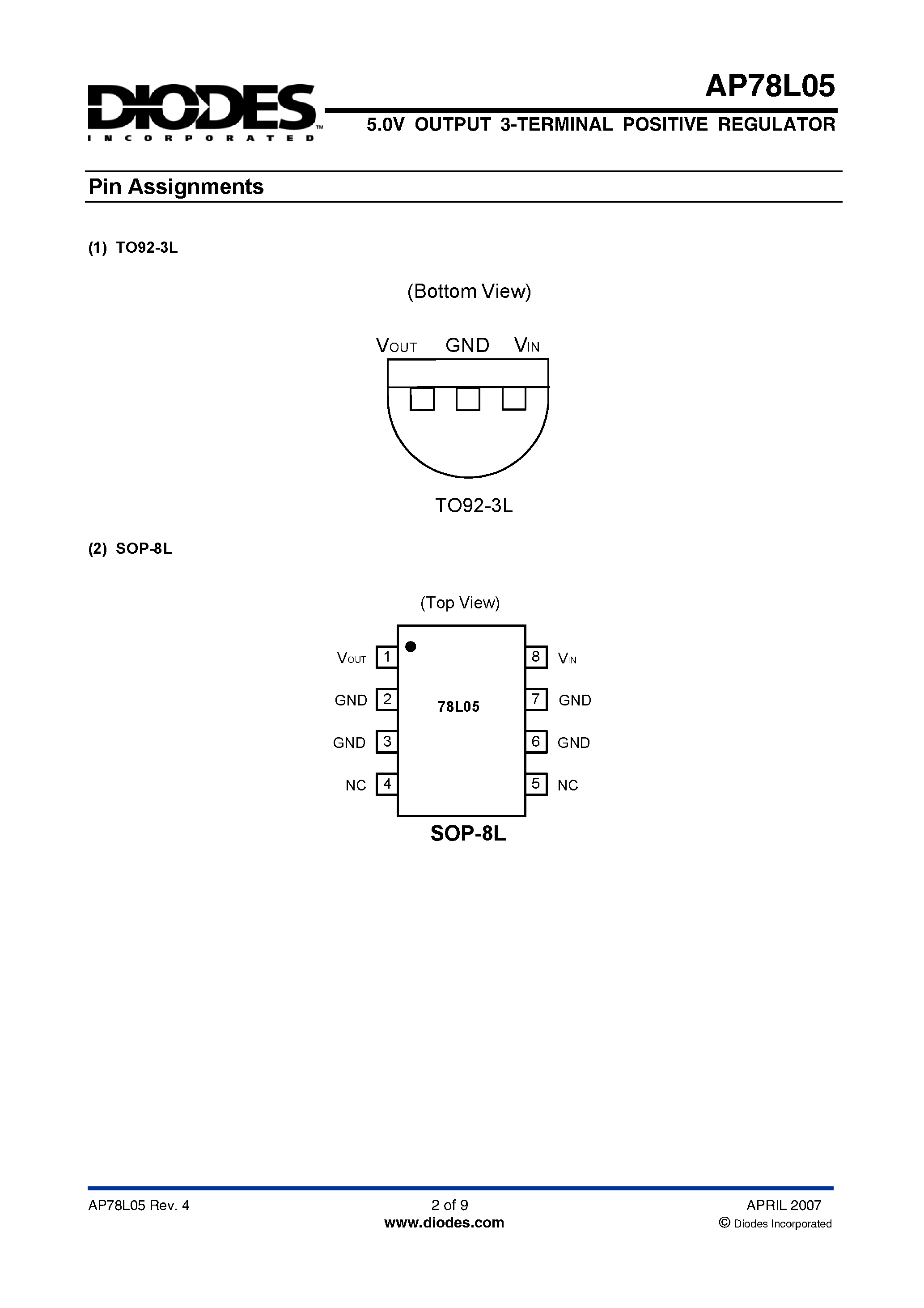 Datasheet AP78L05 page 2 Datasheet AP78L05 - 5V OUTPUT 3-TERMINAL POSITIVE REGULATOR page 2