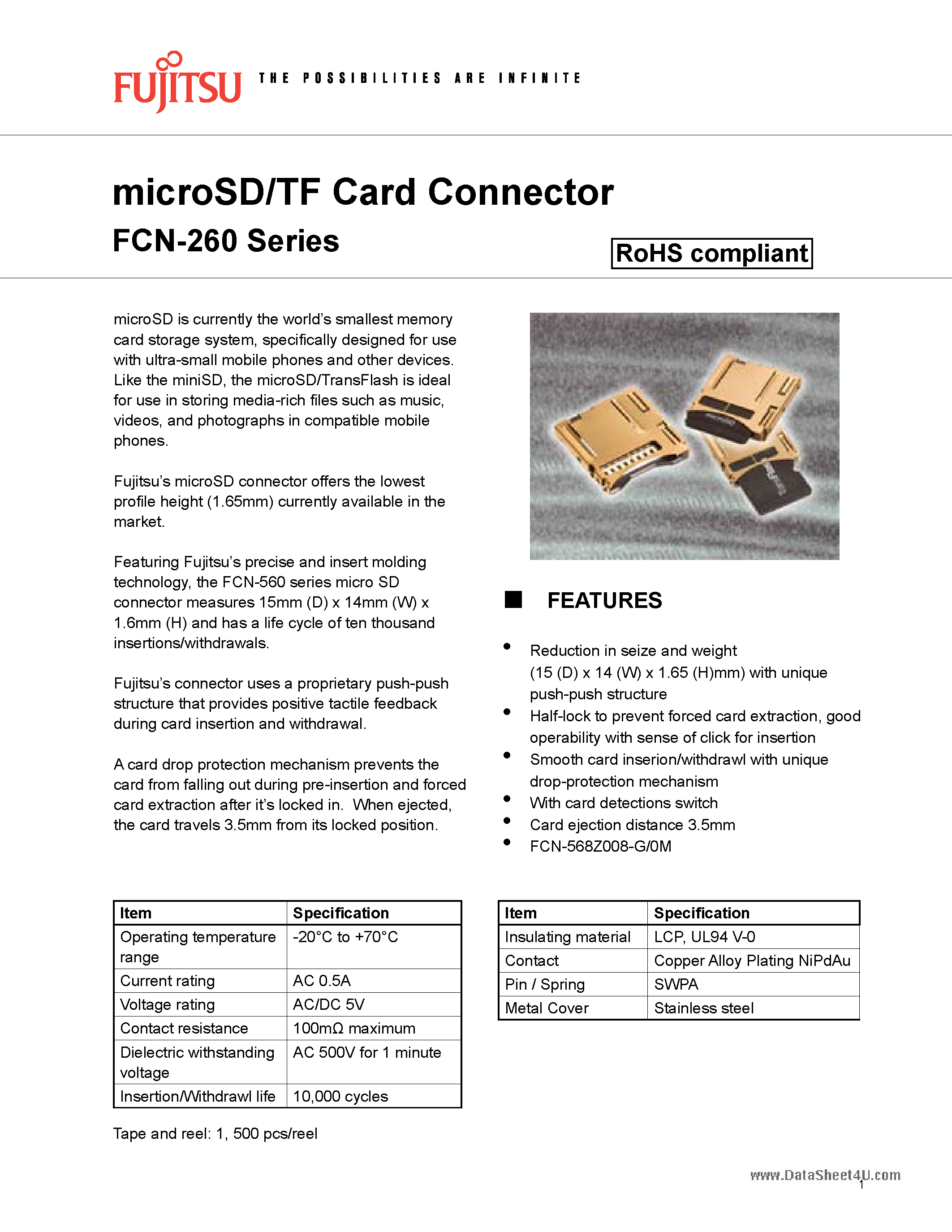 Даташит FCN-260 - microSD/TF Card Connector страница 1