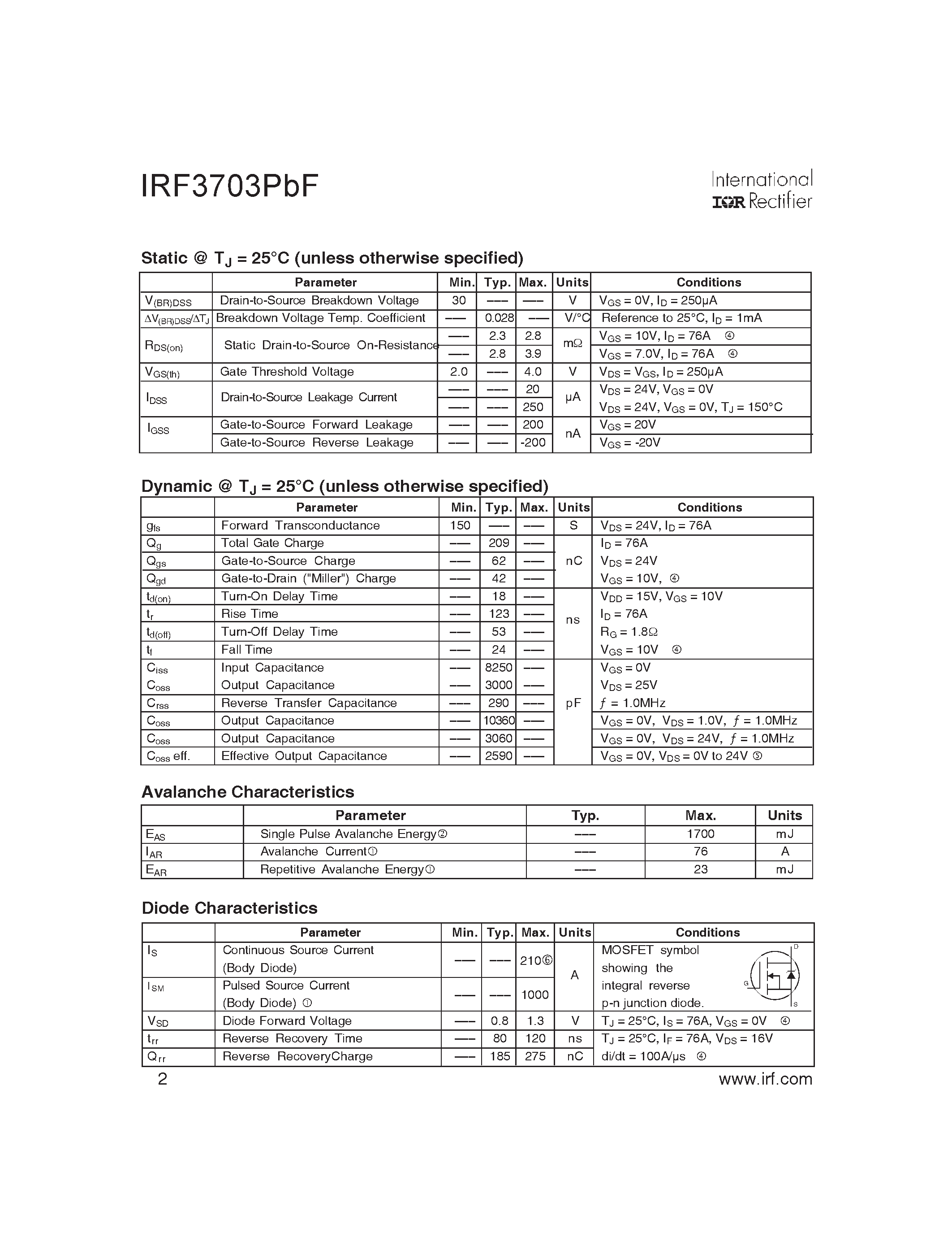 Datasheet IRF3703PBF - SMPS MOSFET page 2